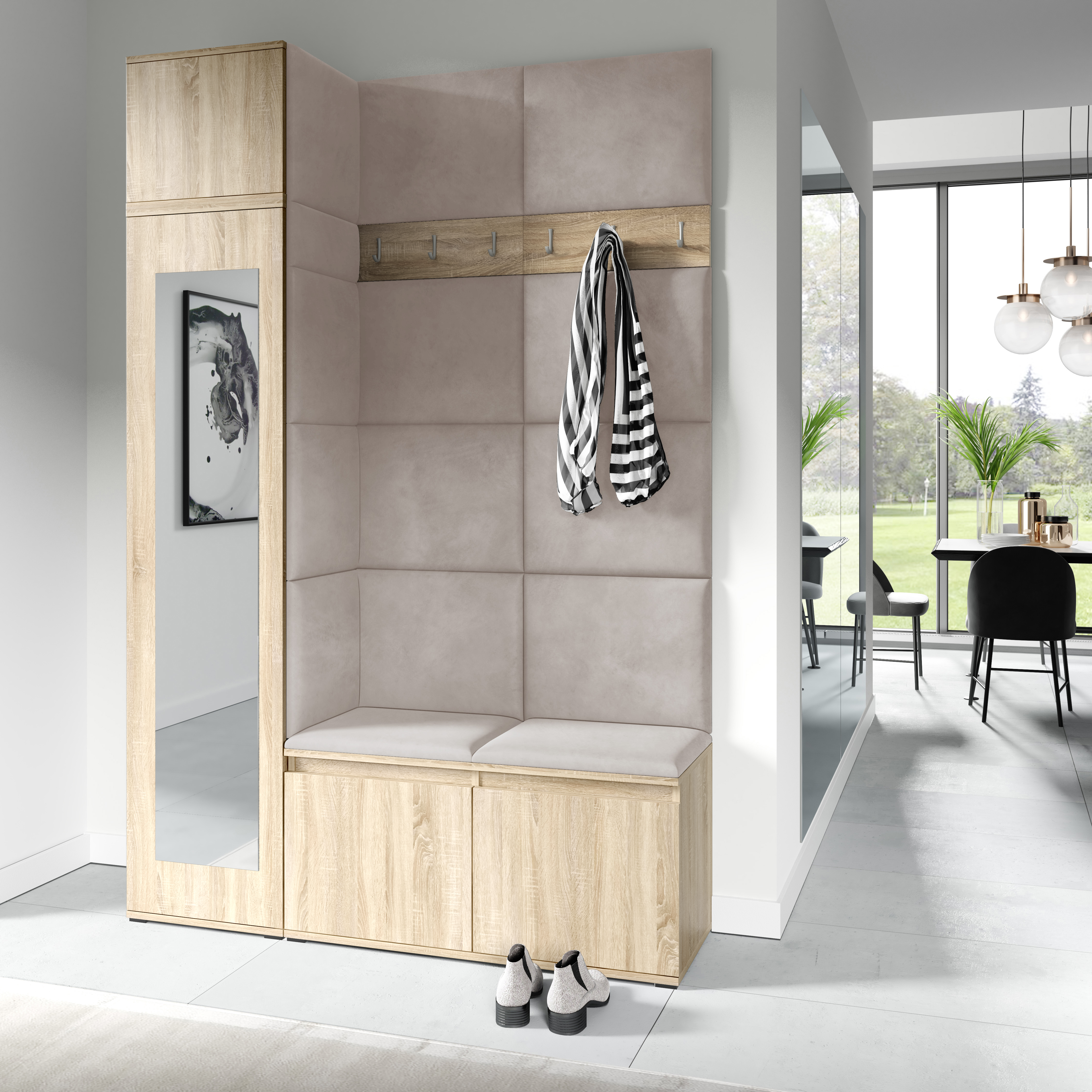 PK Emi 22 Hallway Wardrobe Sonoma Oak- Upholstered Panels in Various Colours