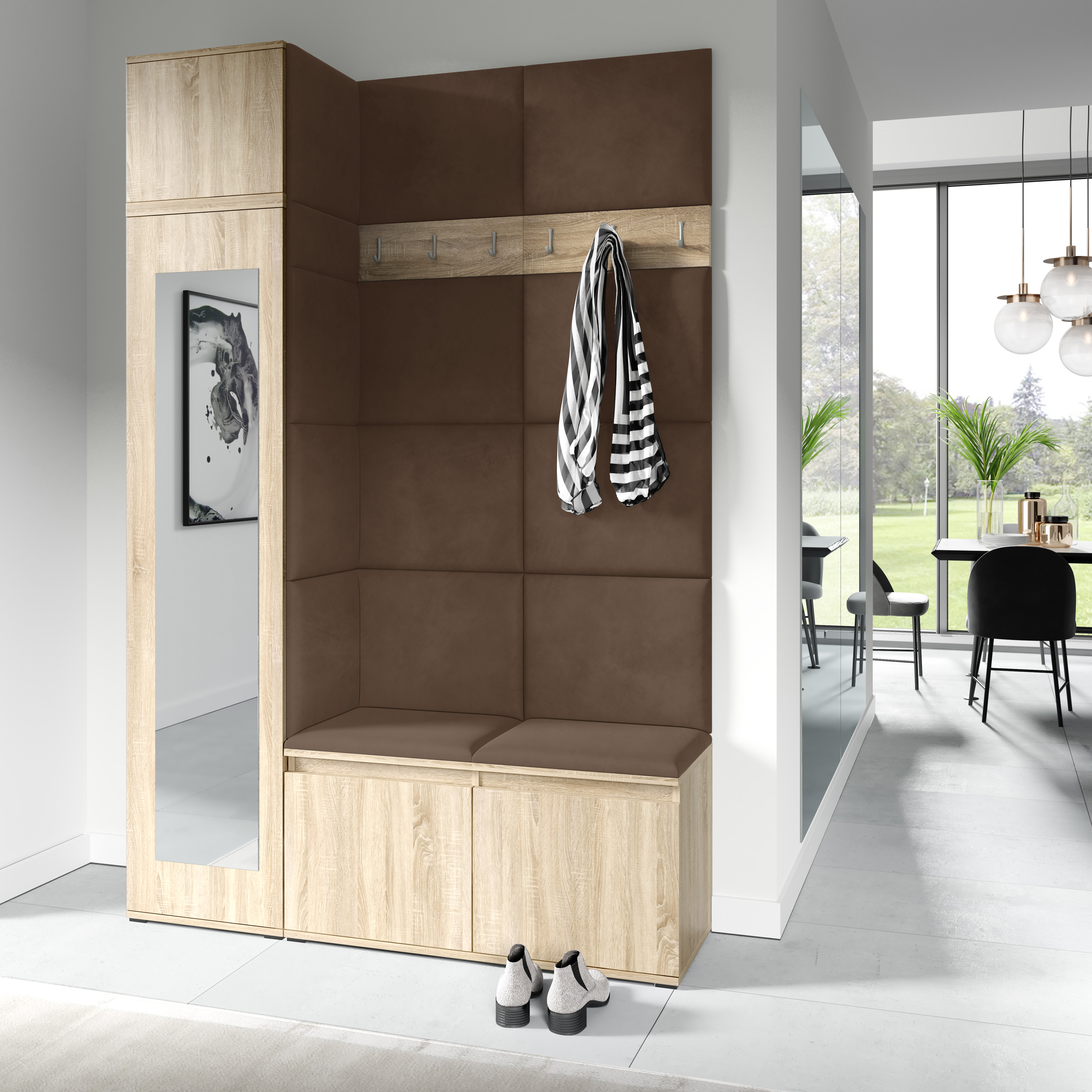 PK Emi 22 Hallway Wardrobe Sonoma Oak- Upholstered Panels in Various Colours