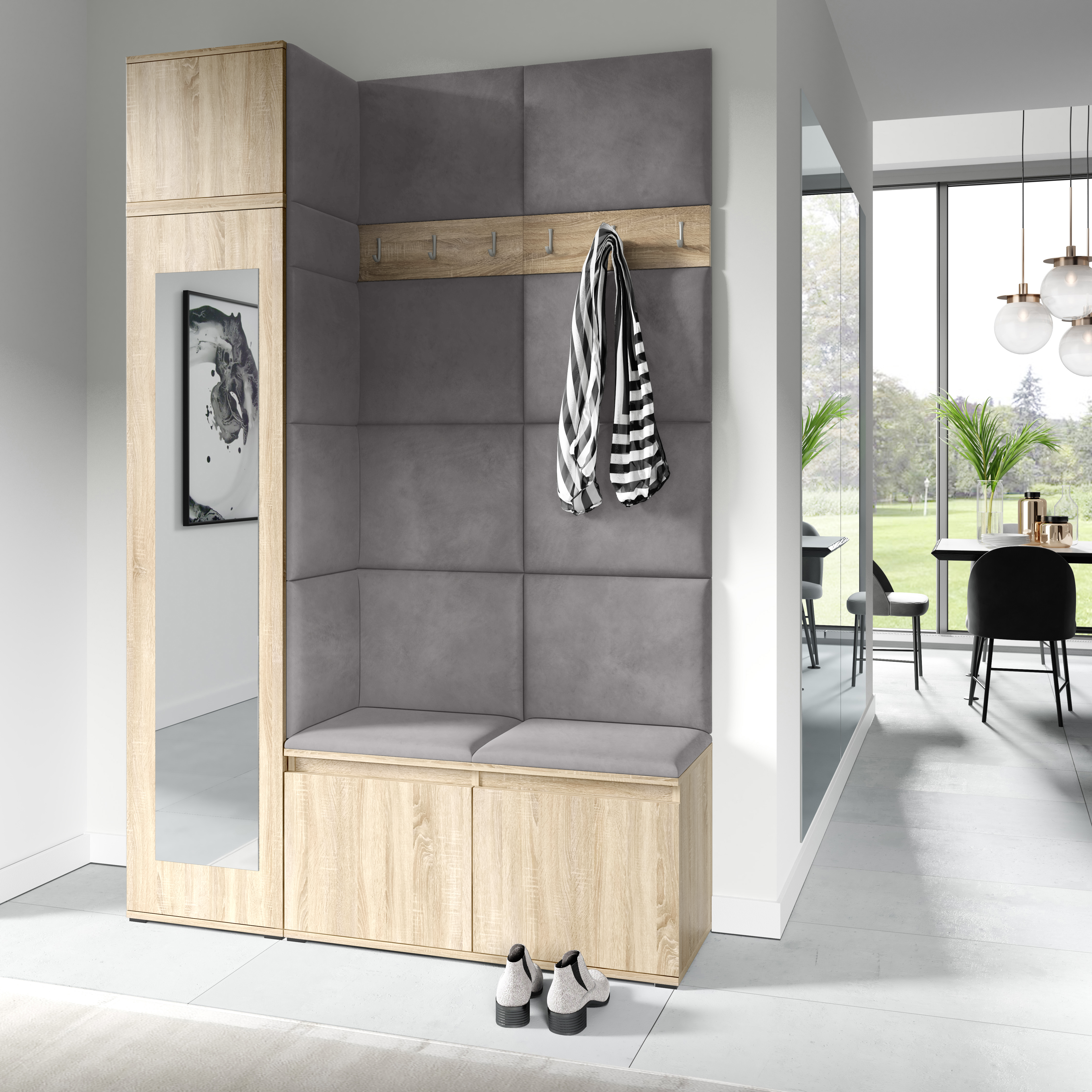 PK Emi 22 Hallway Wardrobe Sonoma Oak- Upholstered Panels in Various Colours