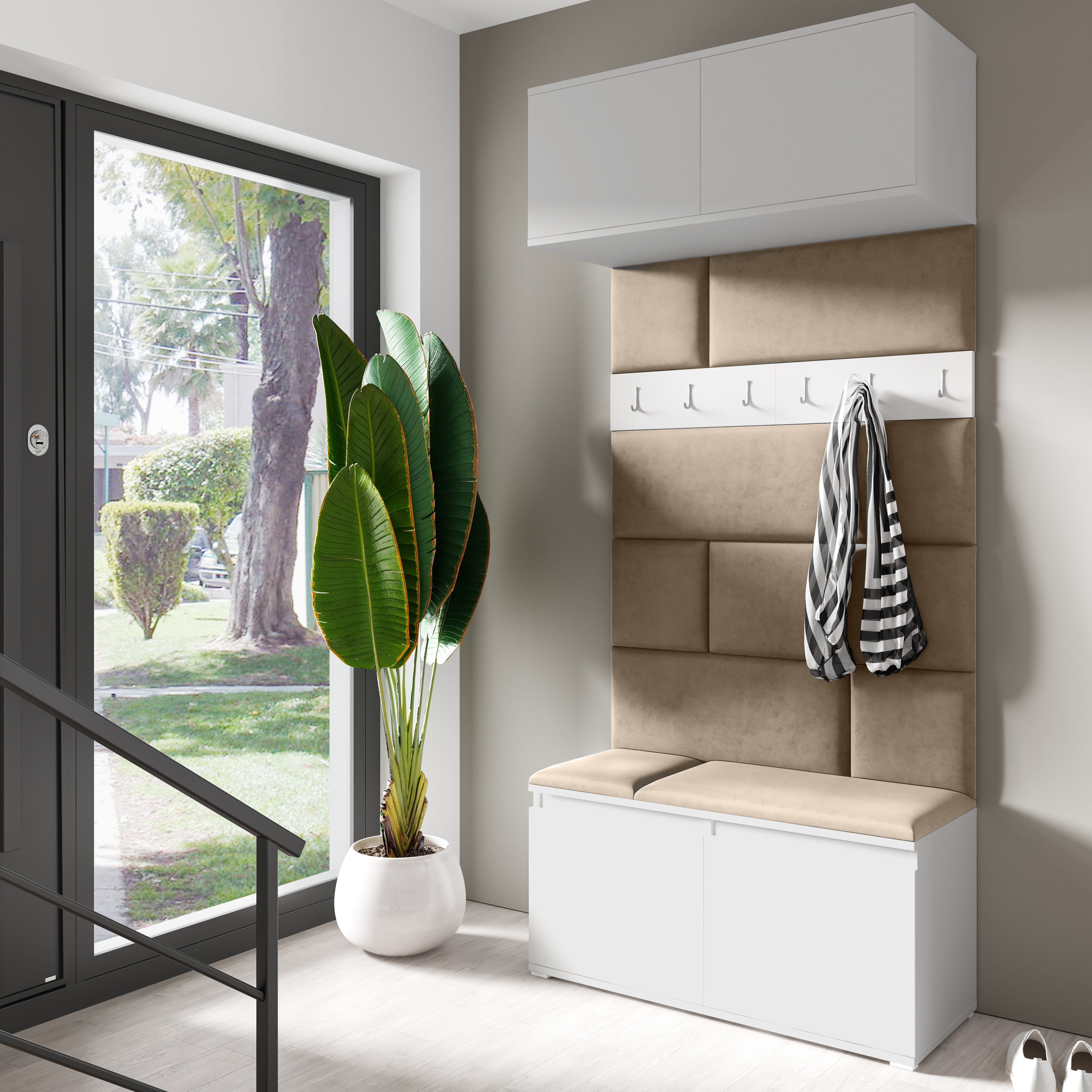 PK Emi 23 Hallway Wardrobe White - Upholstered Panels in Various Colours