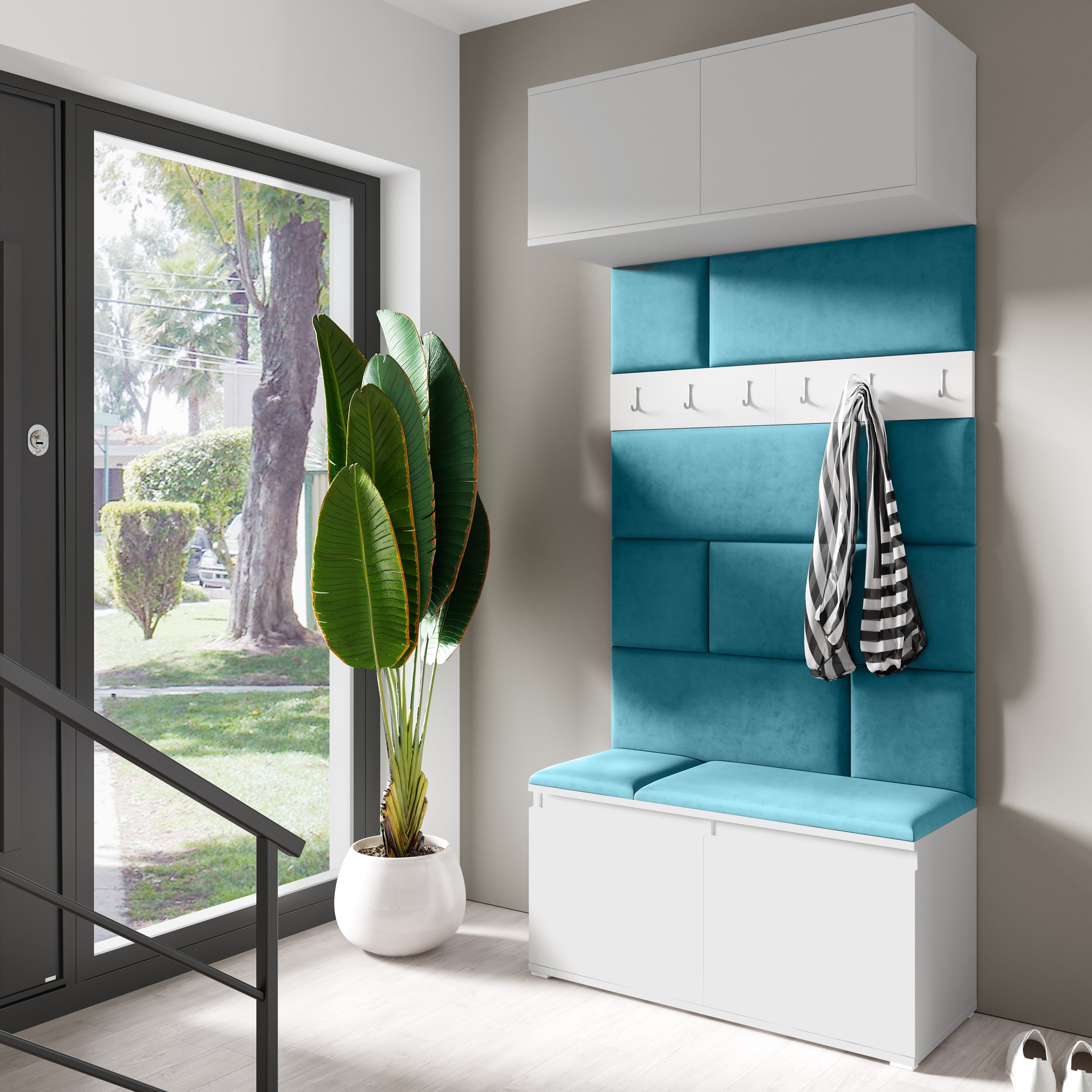 PK Emi 23 Hallway Wardrobe White - Upholstered Panels in Various Colours