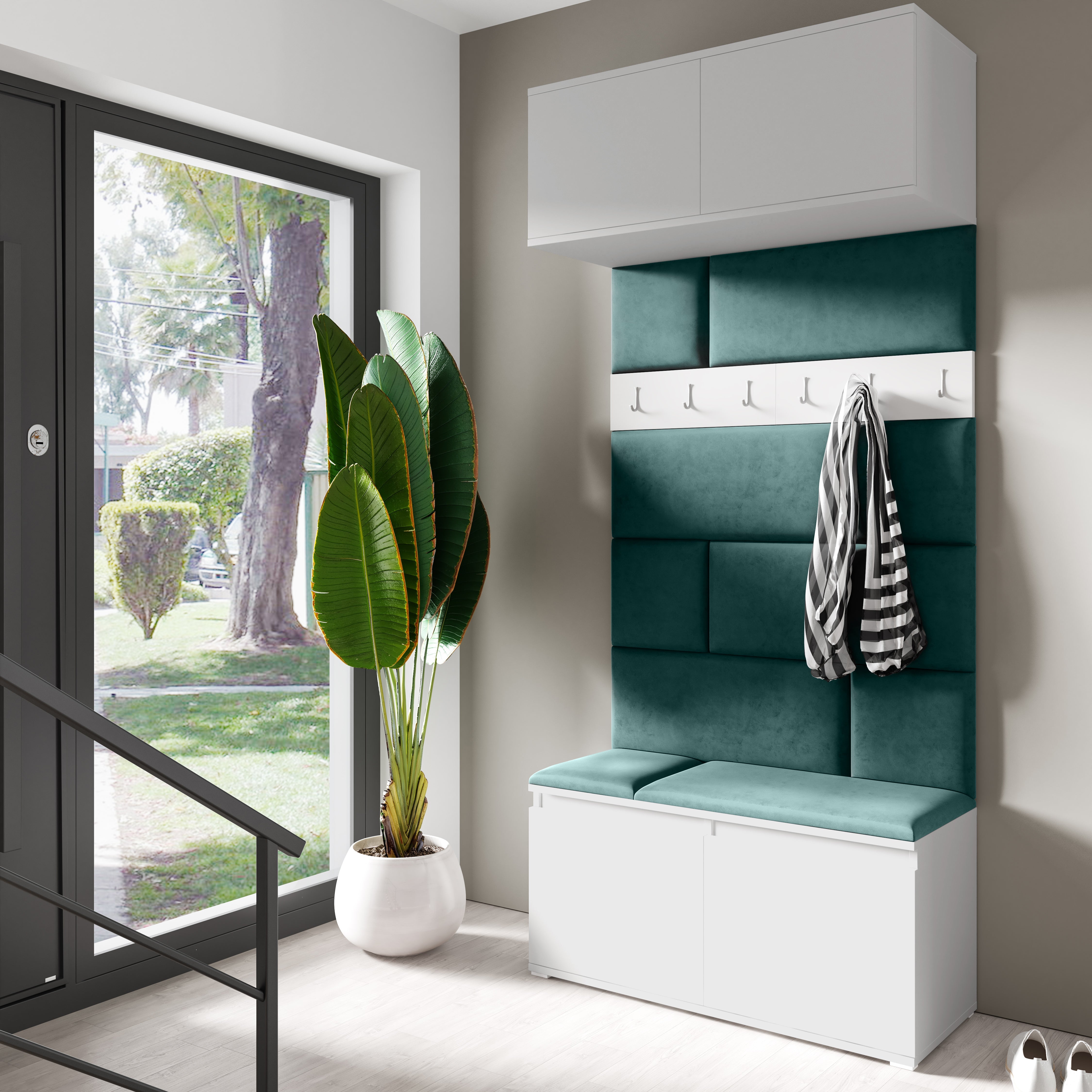 PK Emi 23 Hallway Wardrobe White - Upholstered Panels in Various Colours