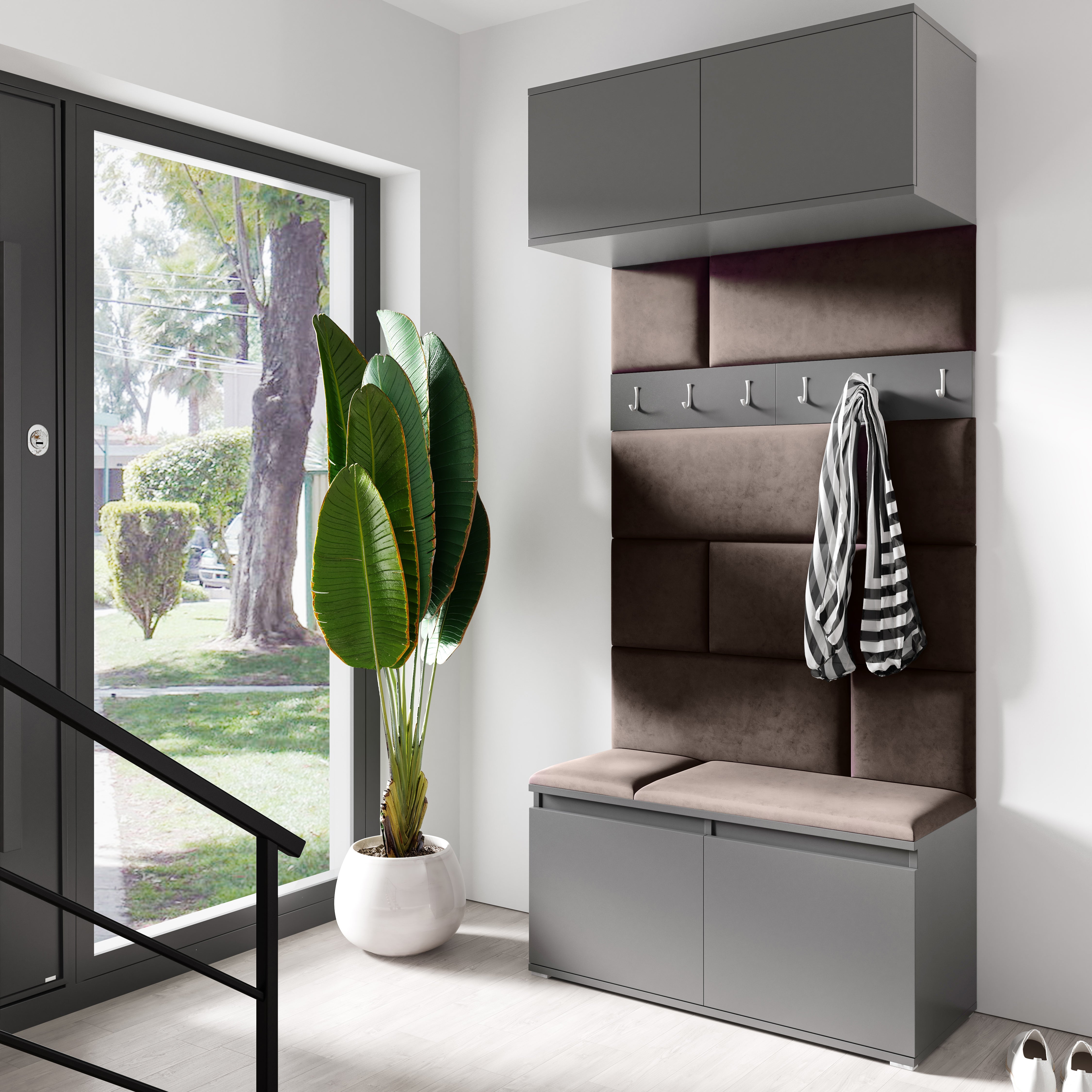 PK Emi 23 Hallway Wardrobe Graphite - Upholstered Panels in Various Colours