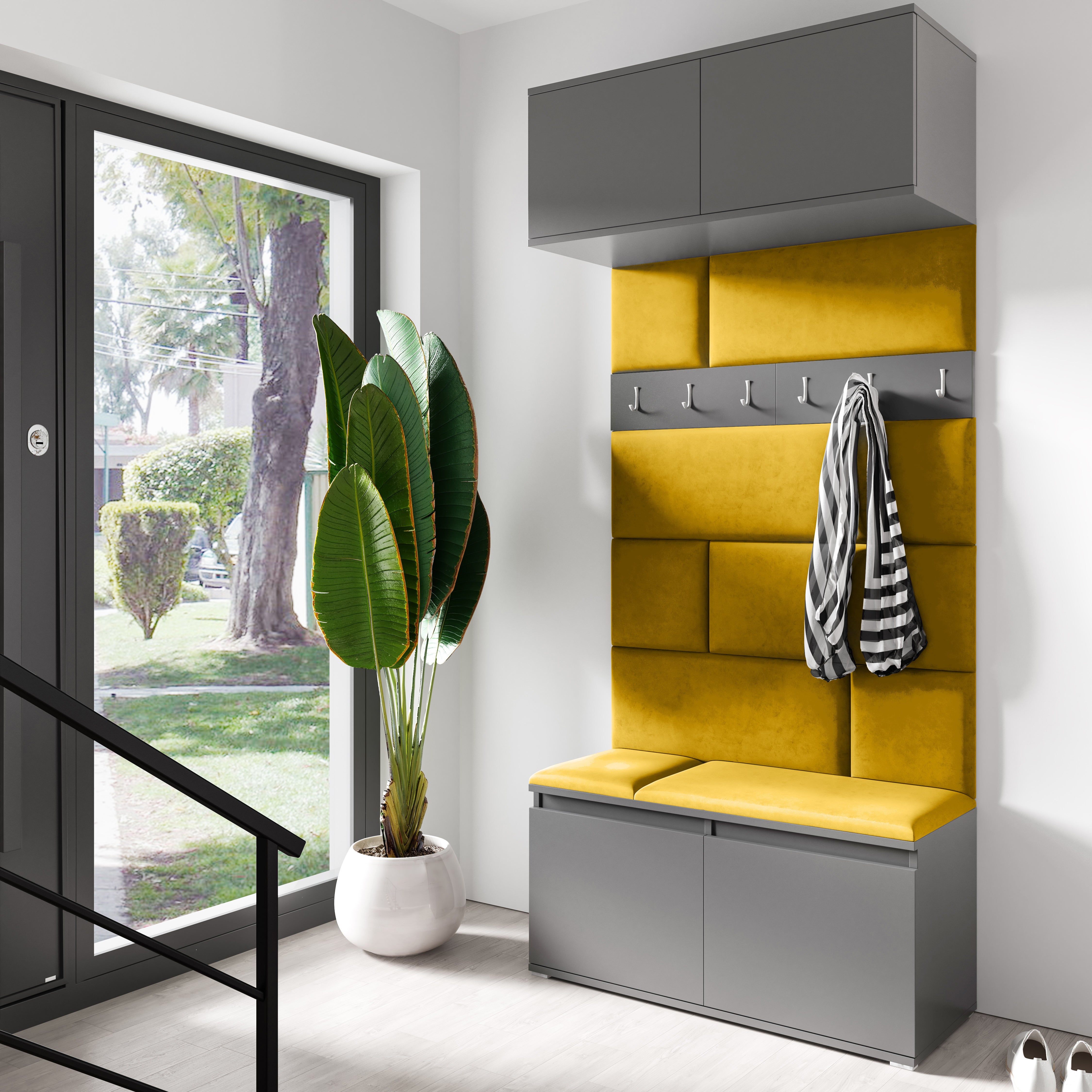 PK Emi 23 Hallway Wardrobe Graphite - Upholstered Panels in Various Colours