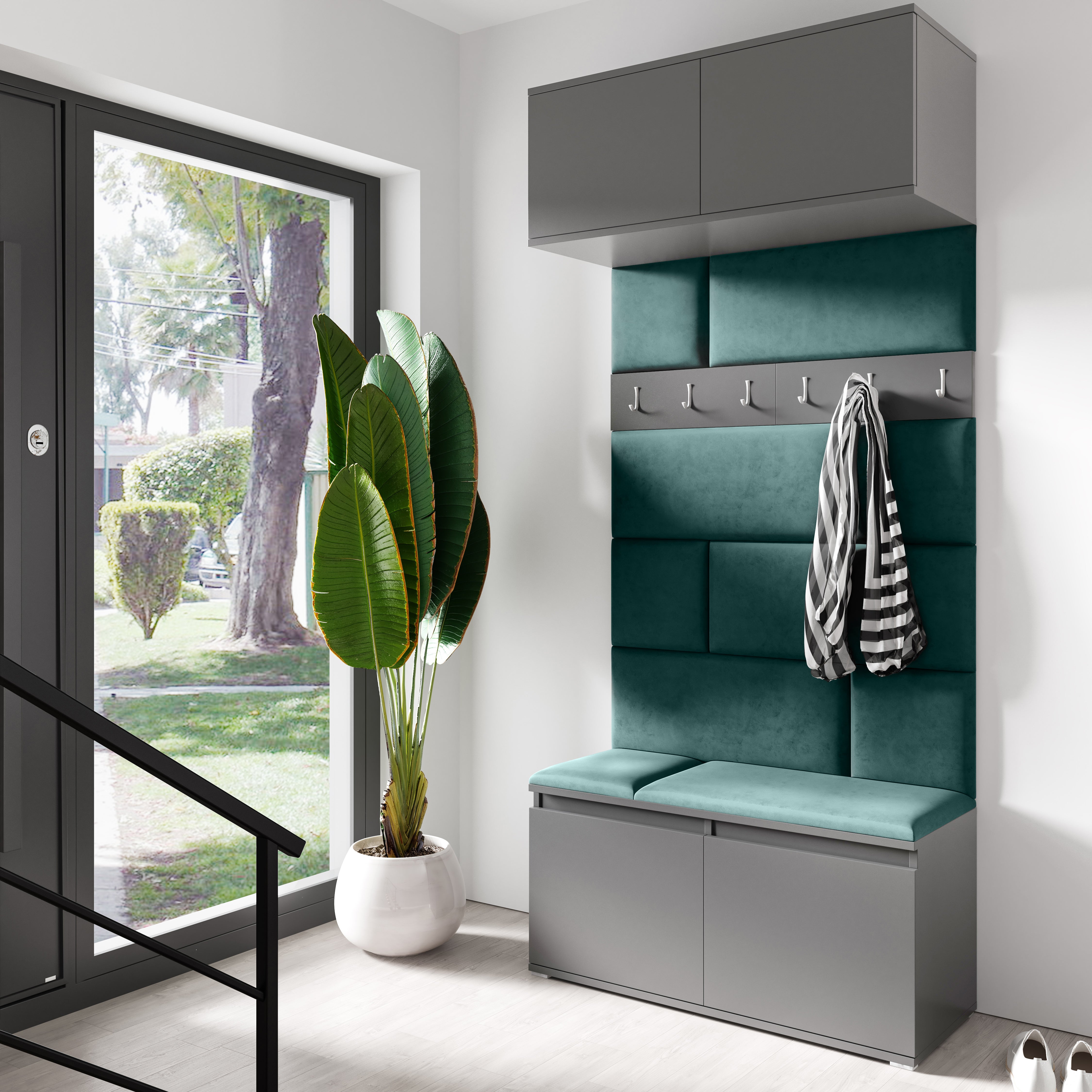 PK Emi 23 Hallway Wardrobe Graphite - Upholstered Panels in Various Colours