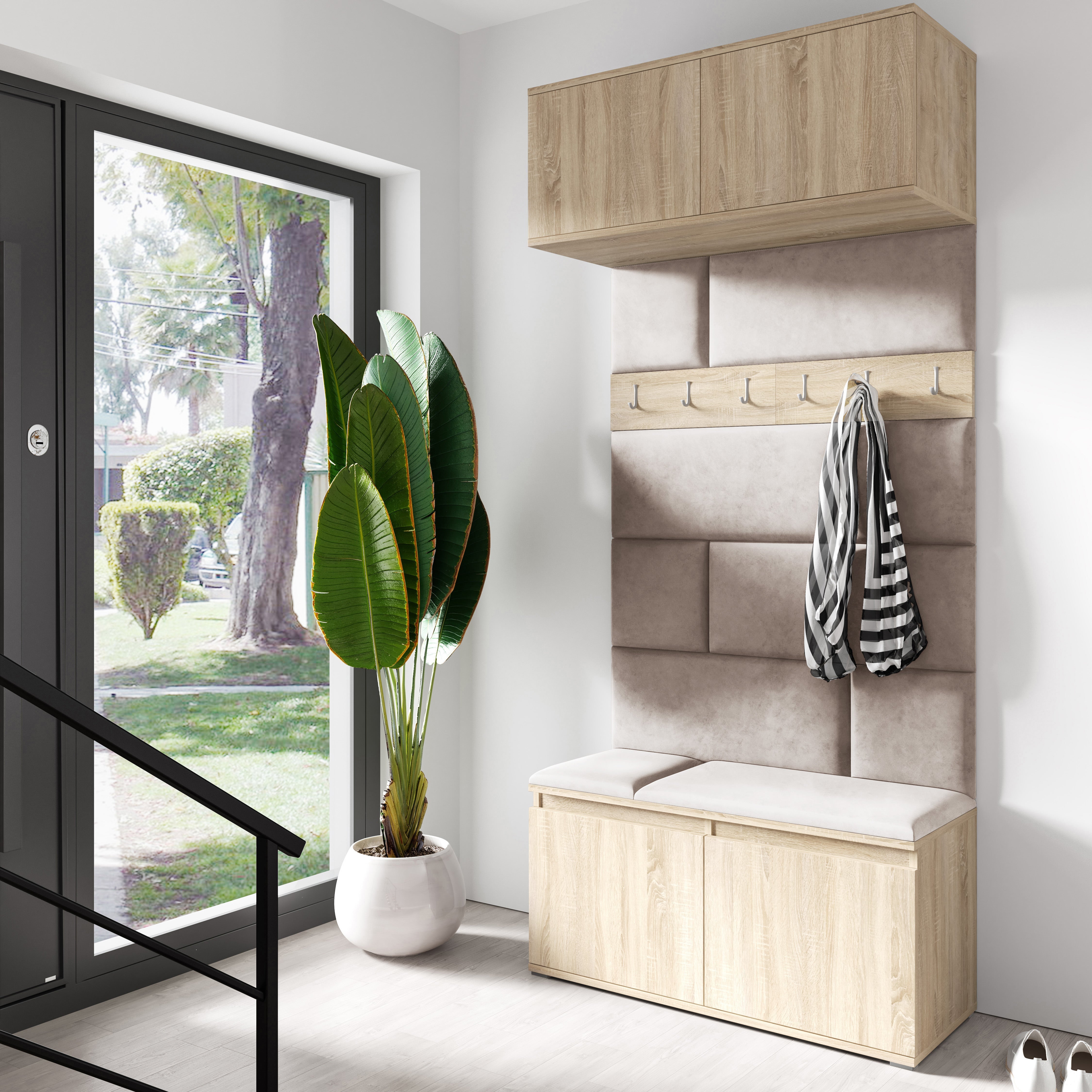 PK Emi 23 Hallway Wardrobe Sonoma Oak- Upholstered Panels in Various Colours
