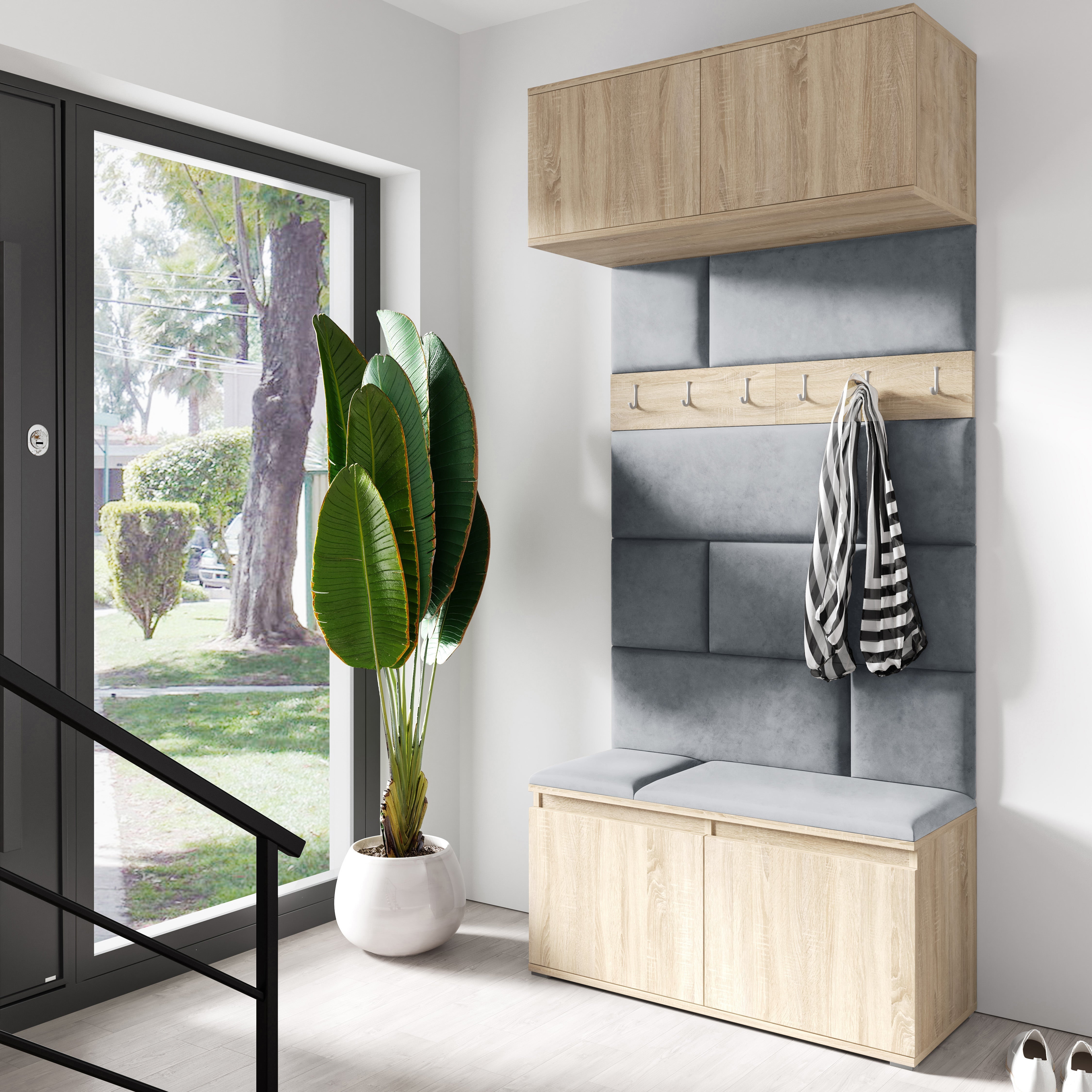 PK Emi 23 Hallway Wardrobe Sonoma Oak- Upholstered Panels in Various Colours