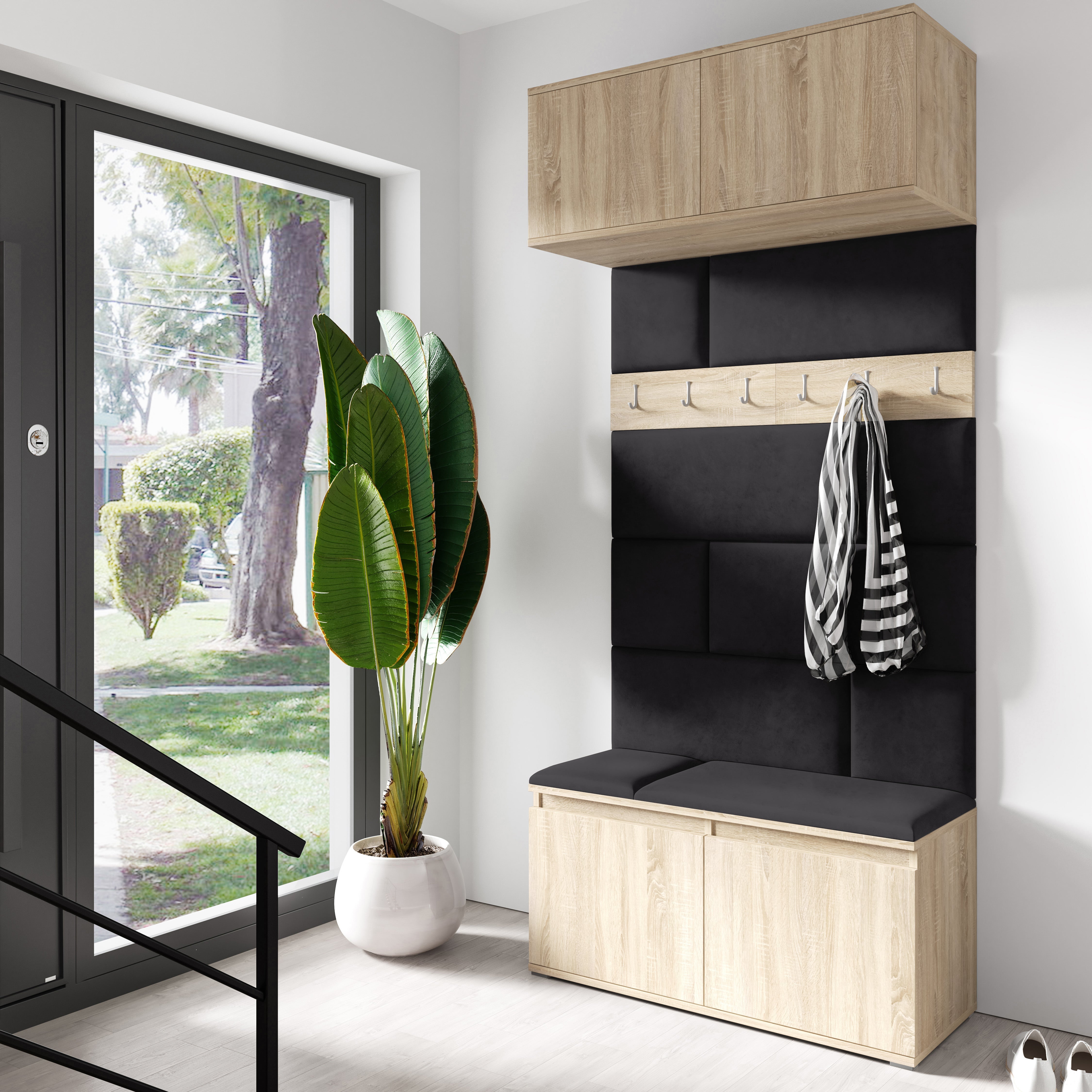 PK Emi 23 Hallway Wardrobe Sonoma Oak- Upholstered Panels in Various Colours