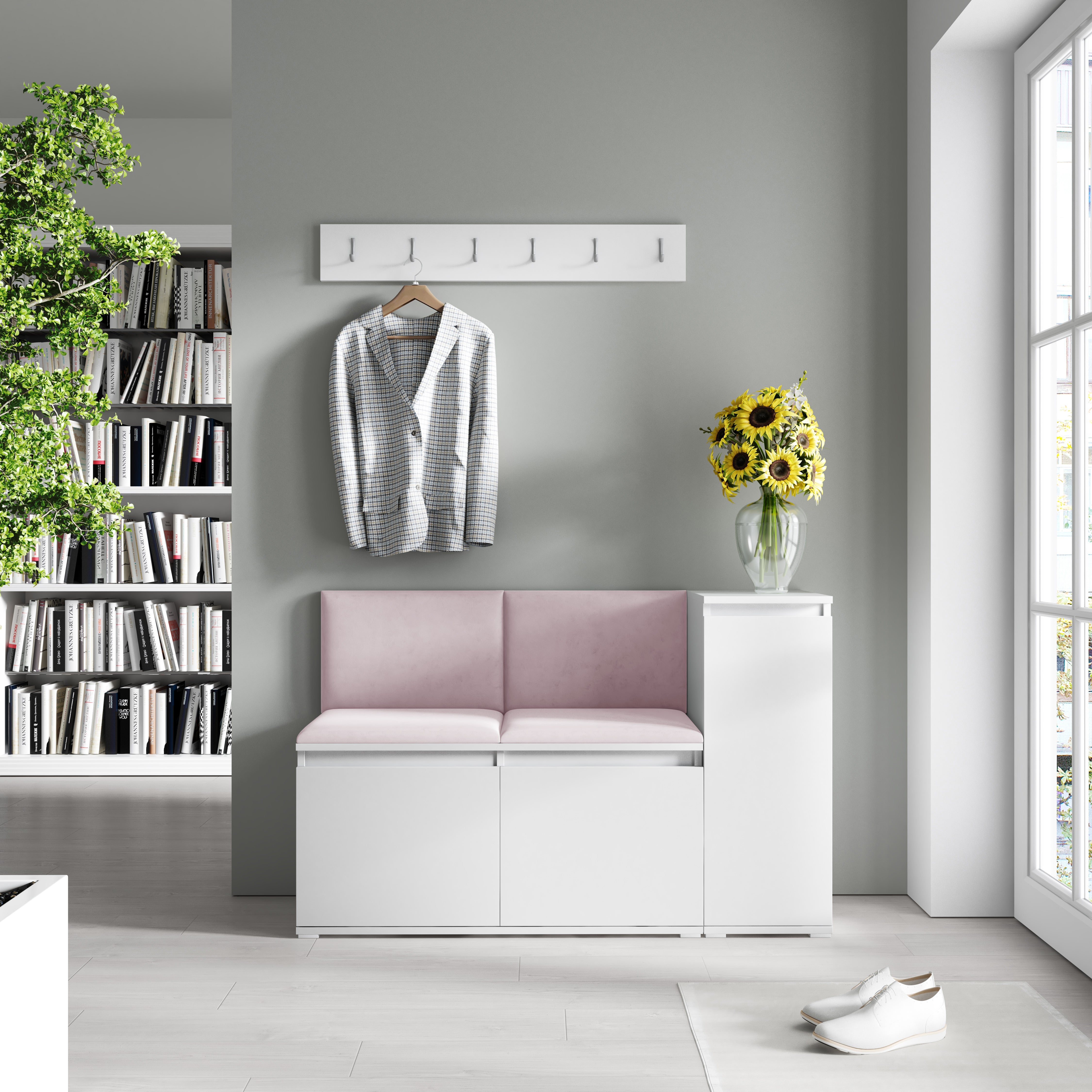 PK Emi 25 Hallway Wardrobe White - Upholstered Panels in Various Colours