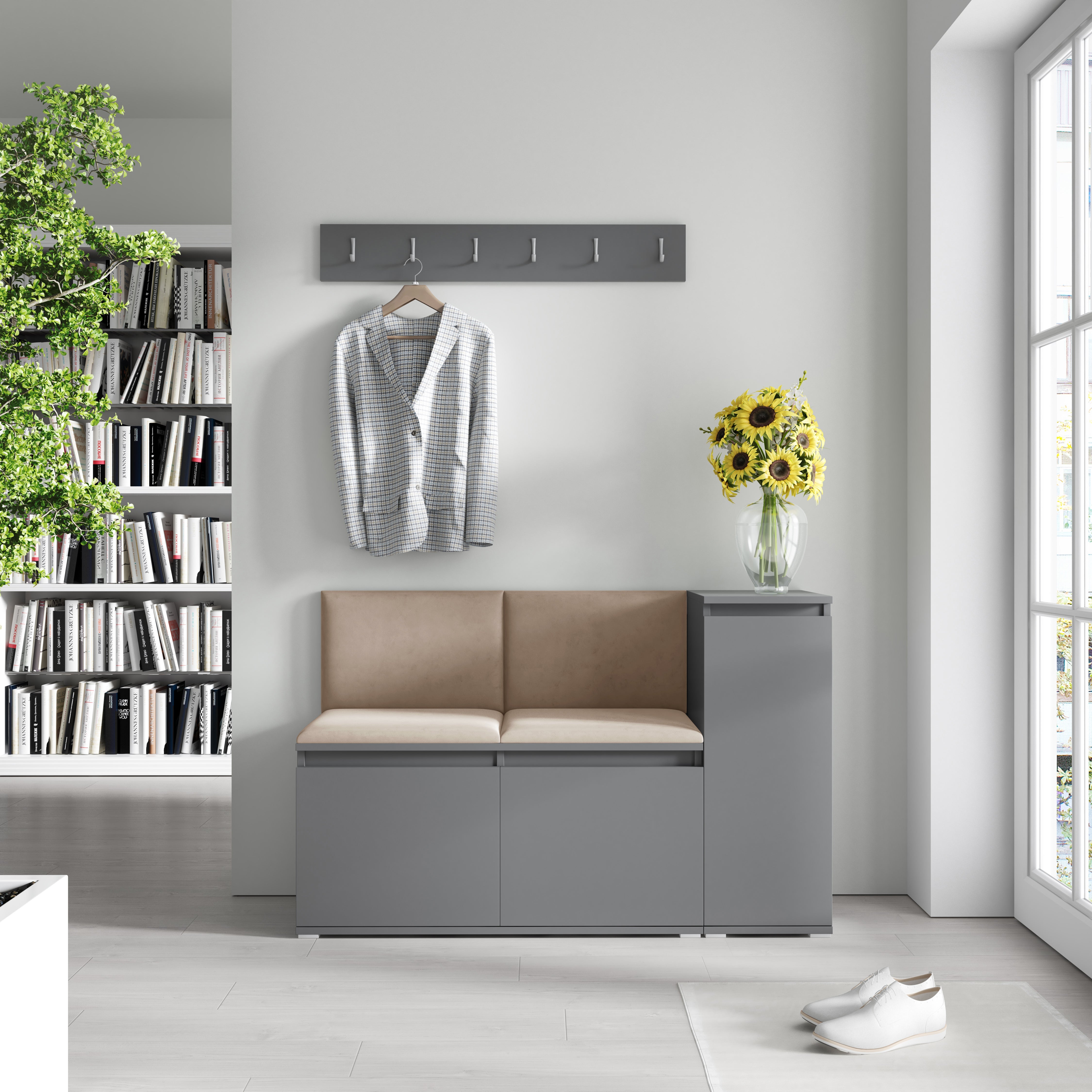 PK Emi 25 Hallway Wardrobe Graphite - Upholstered Panels in Various Colours