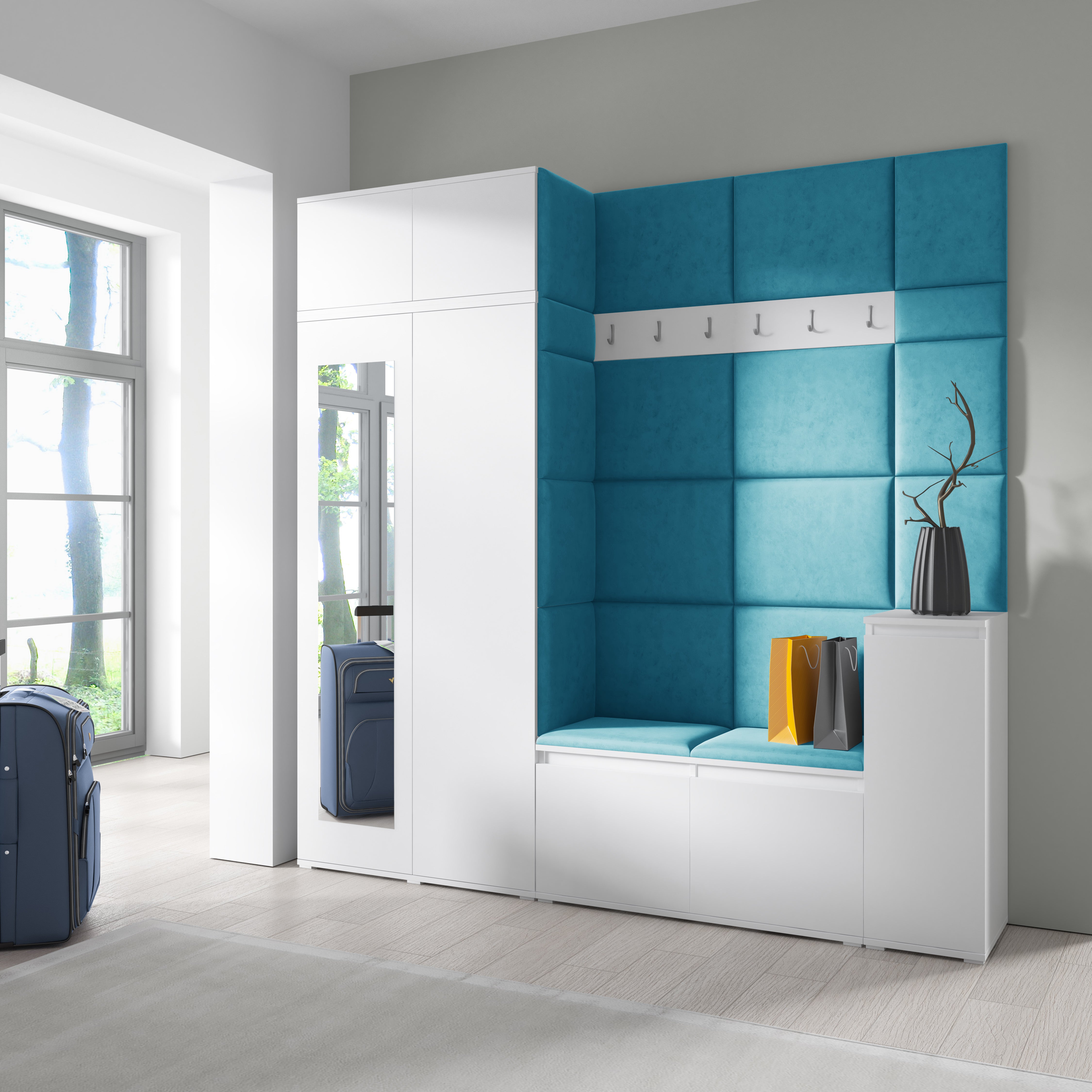 PK Emi 26 Hallway Wardrobe White - Upholstered Panels in Various Colours