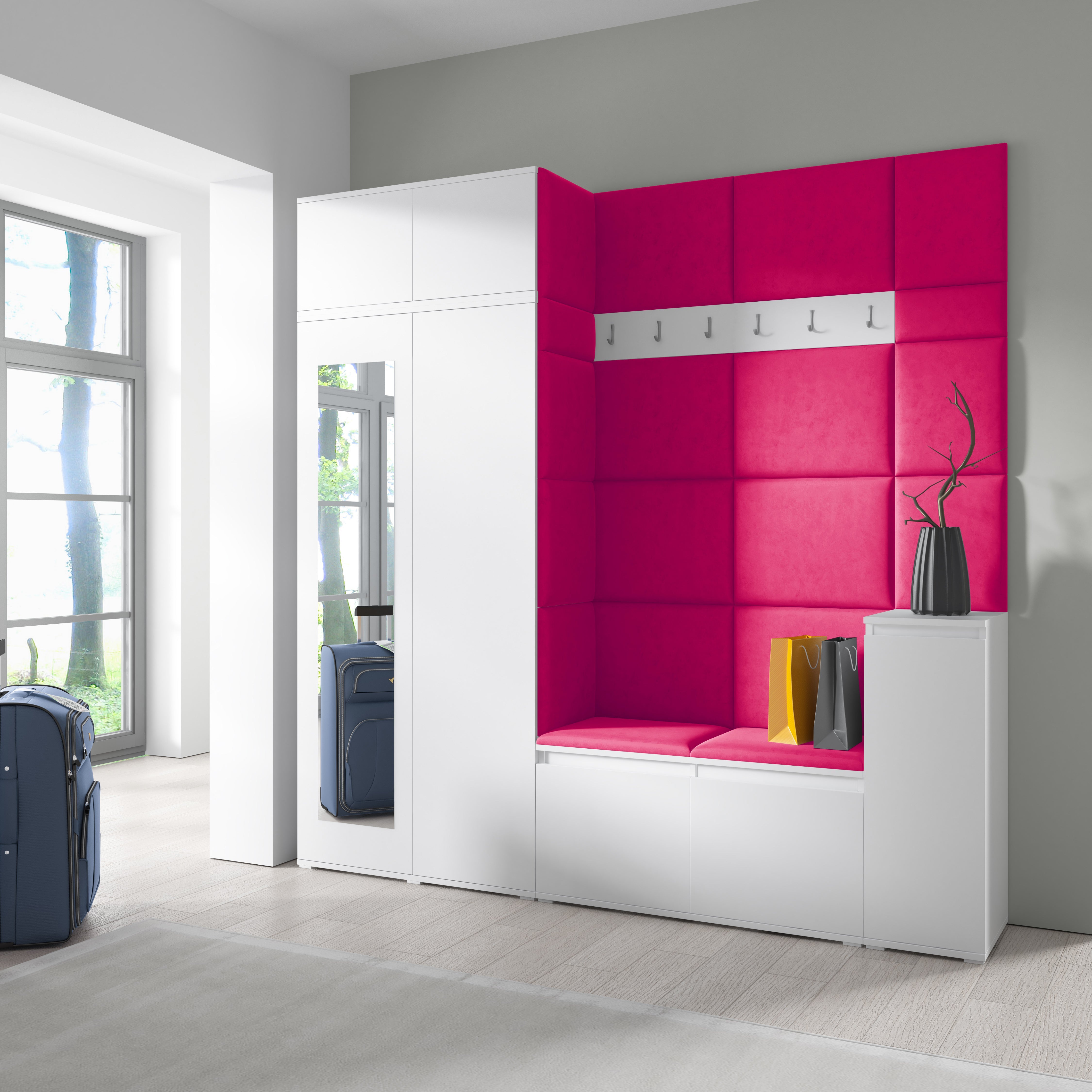 PK Emi 26 Hallway Wardrobe White - Upholstered Panels in Various Colours