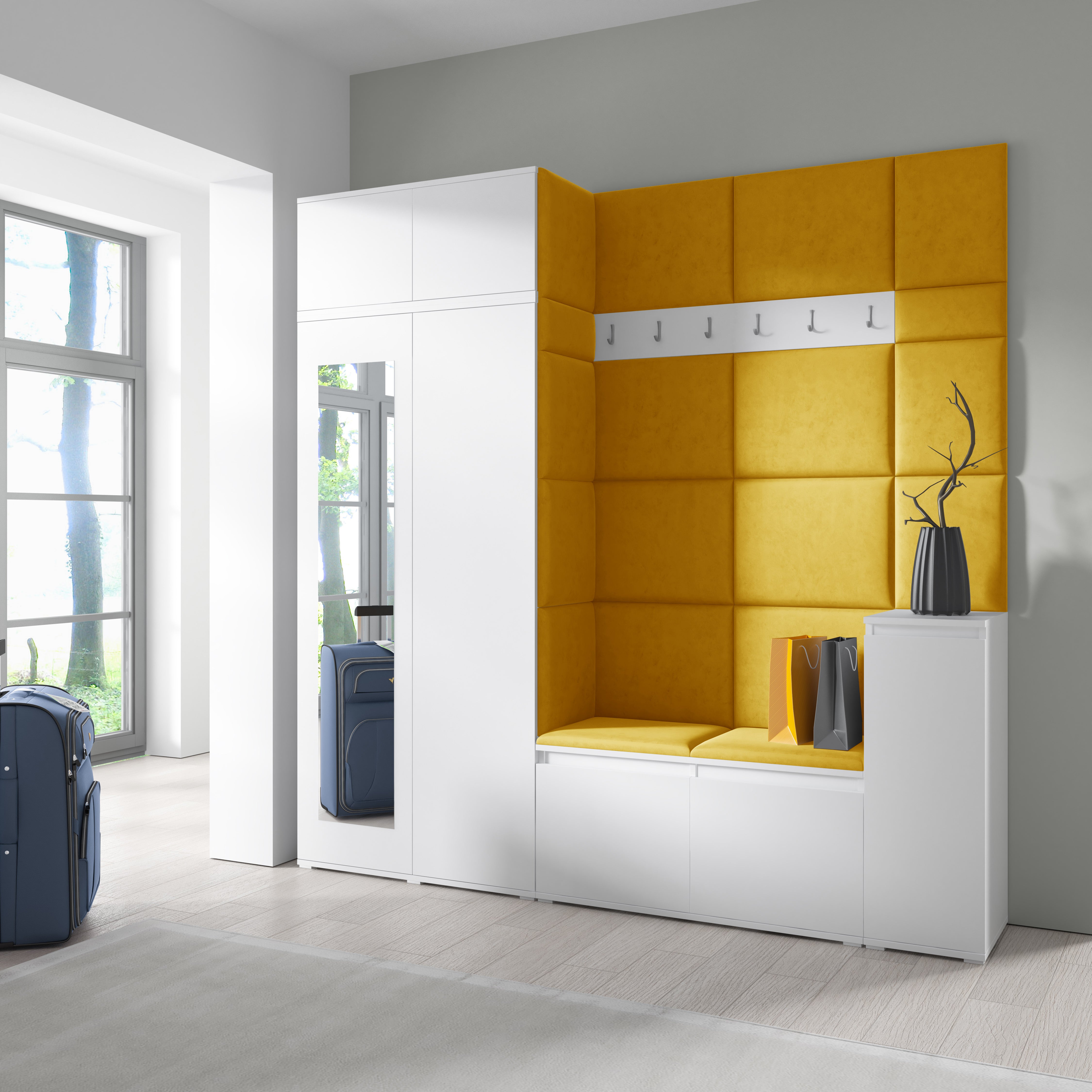 PK Emi 26 Hallway Wardrobe White - Upholstered Panels in Various Colours