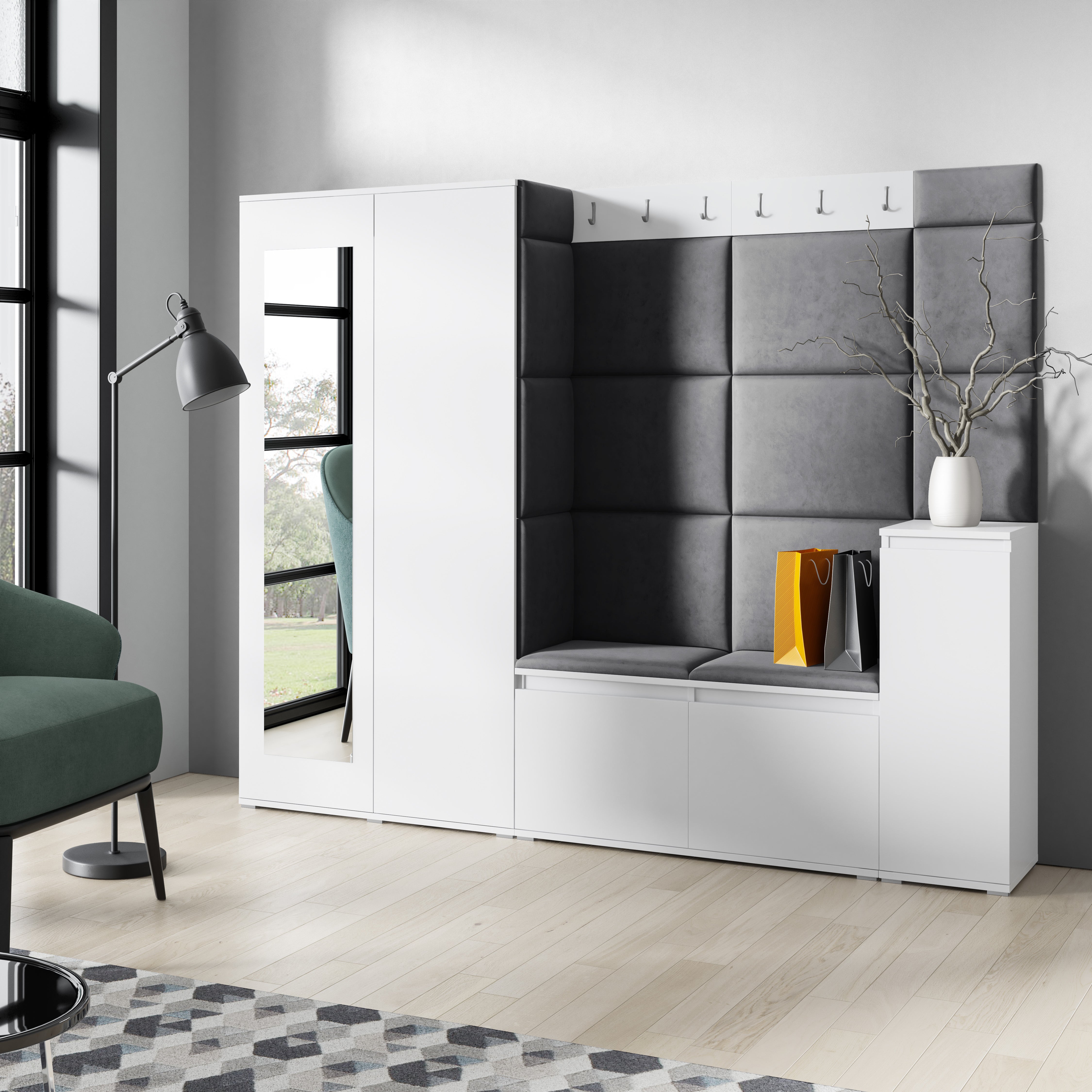 PK Emi 27 Hallway Wardrobe White - Upholstered Panels in Various Colours