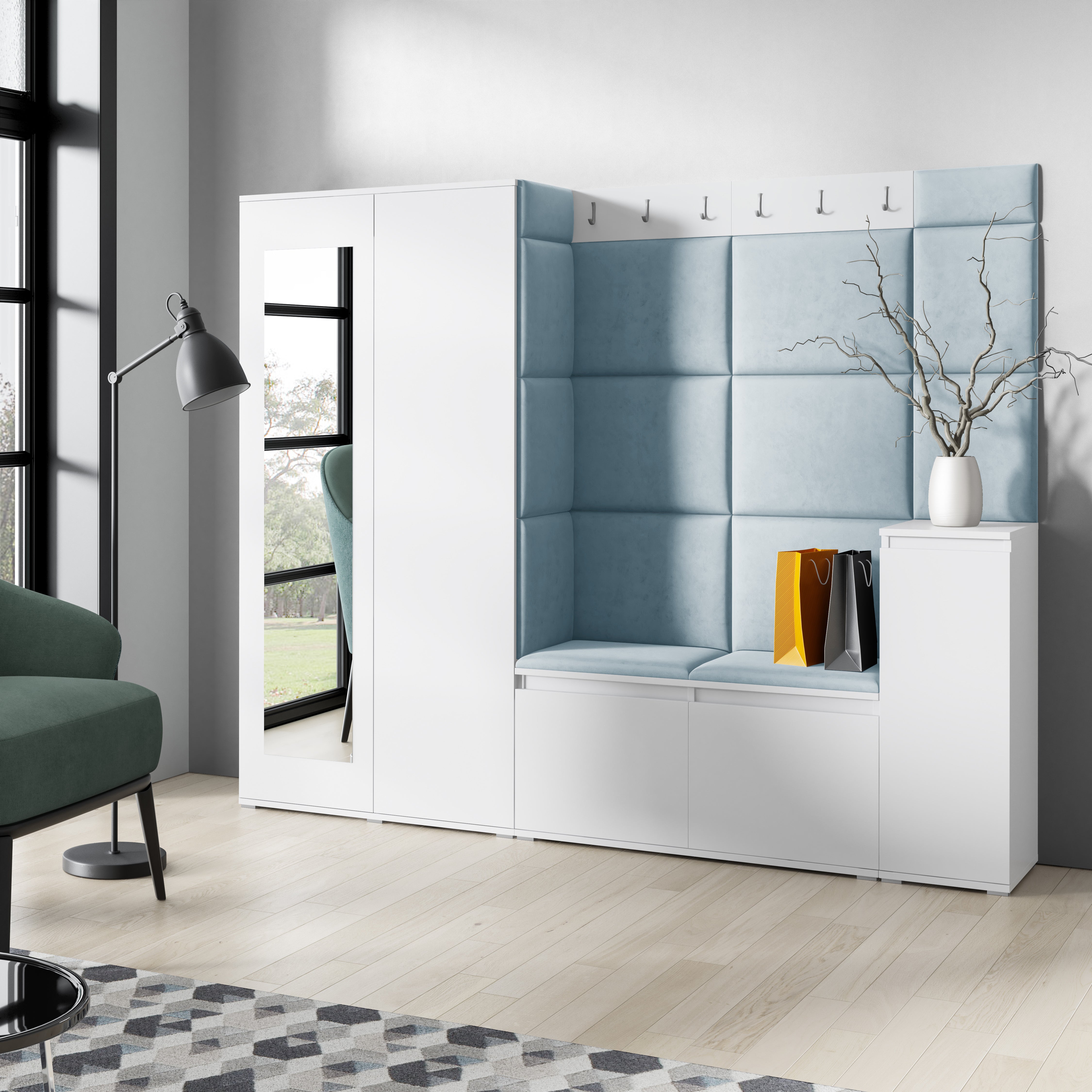 PK Emi 27 Hallway Wardrobe White - Upholstered Panels in Various Colours