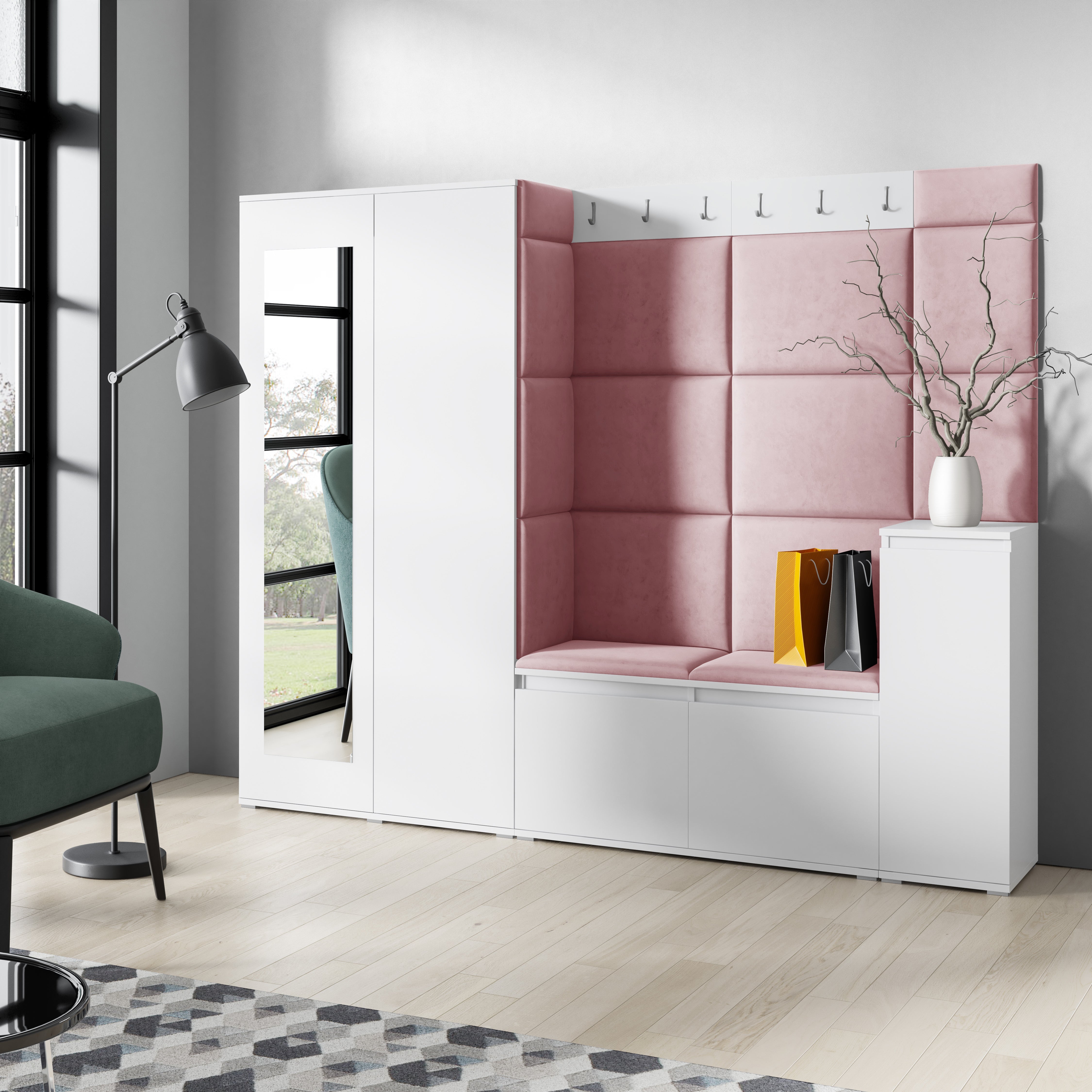 PK Emi 27 Hallway Wardrobe White - Upholstered Panels in Various Colours