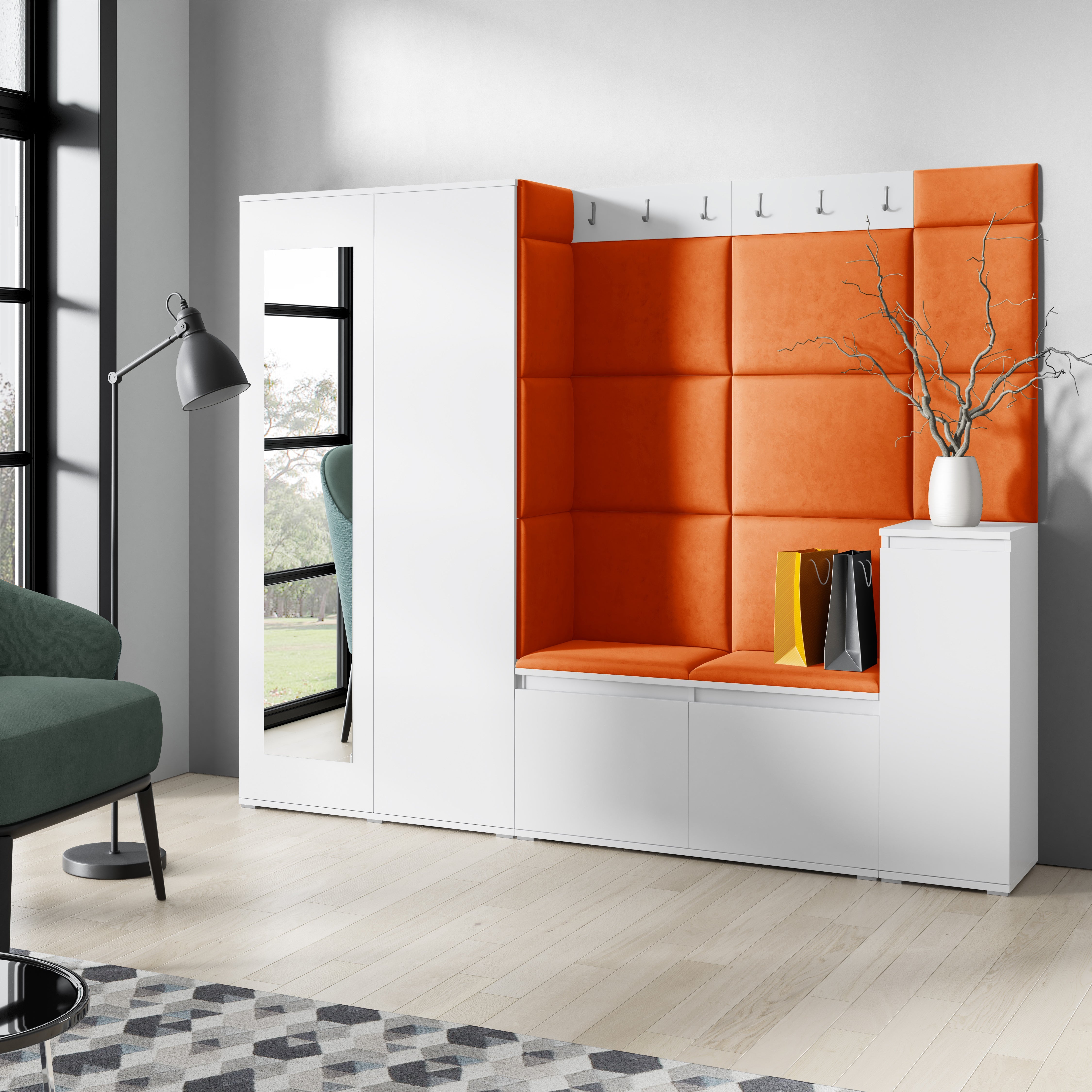 PK Emi 27 Hallway Wardrobe White - Upholstered Panels in Various Colours