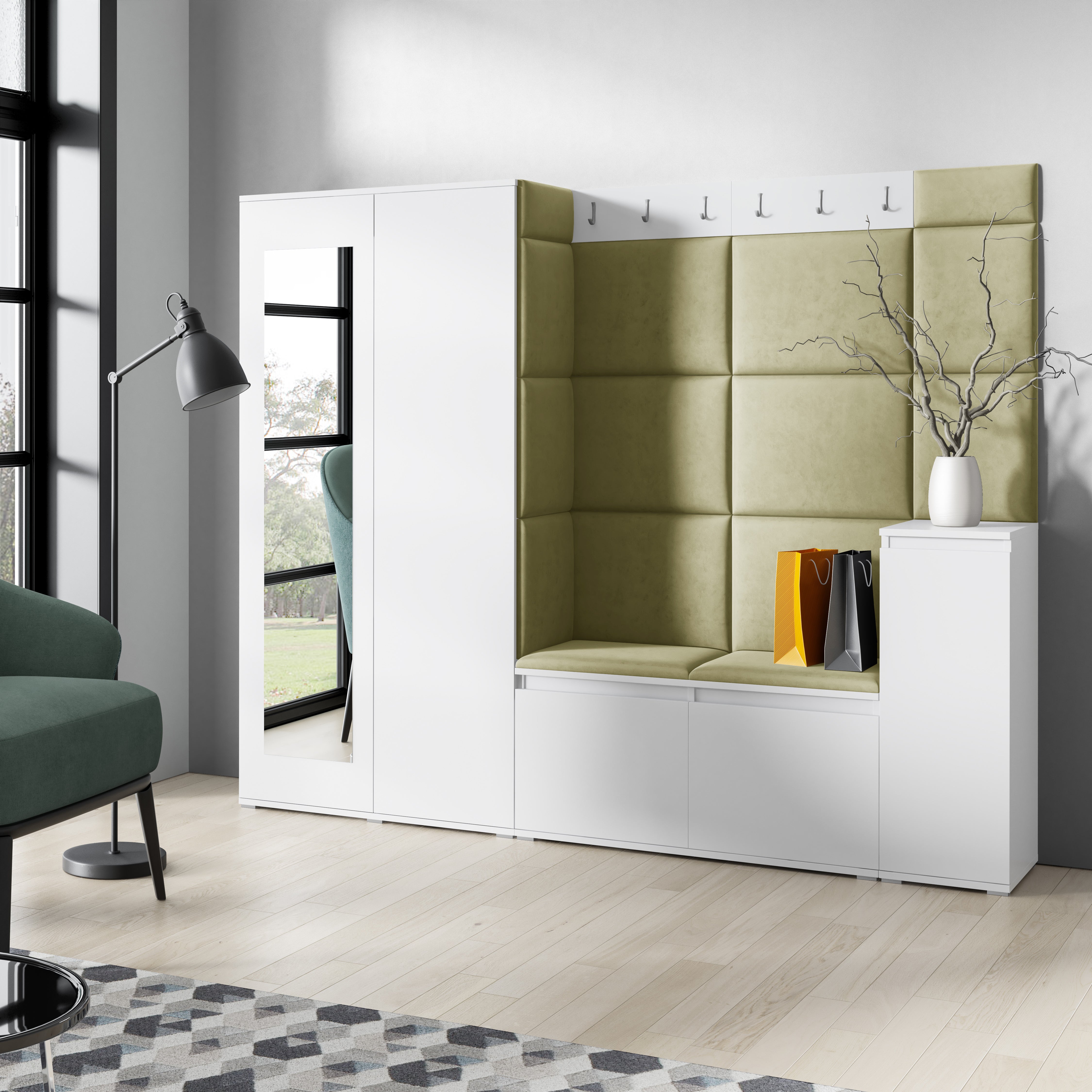 PK Emi 27 Hallway Wardrobe White - Upholstered Panels in Various Colours