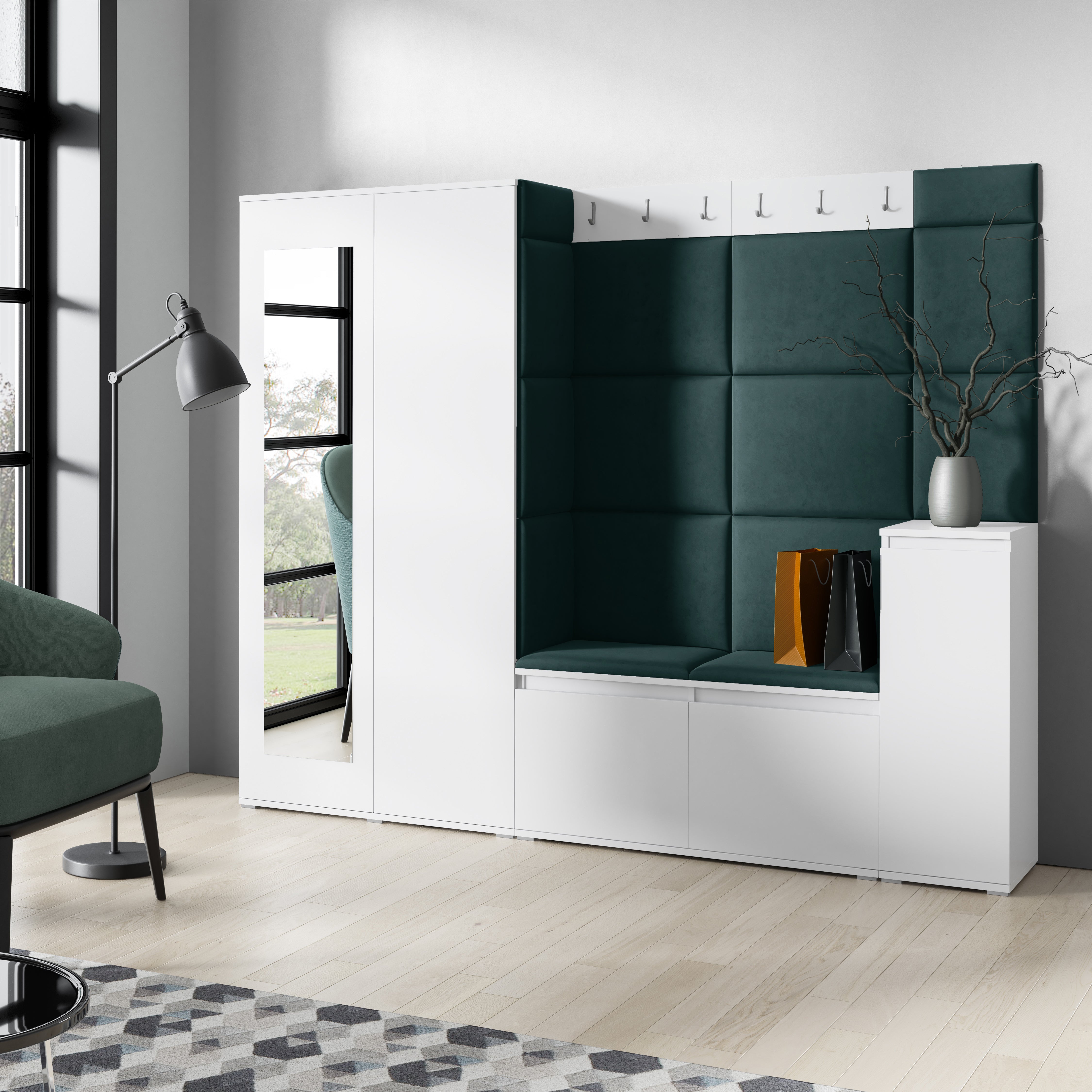 PK Emi 27 Hallway Wardrobe White - Upholstered Panels in Various Colours