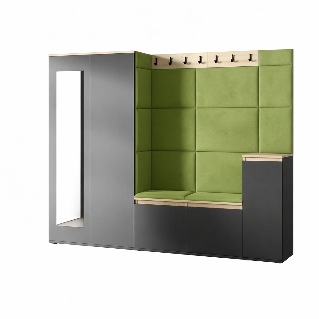 PK Emi 27 Hallway Wardrobe Aristan Oak/Black - Upholstered Panels in Various Colours