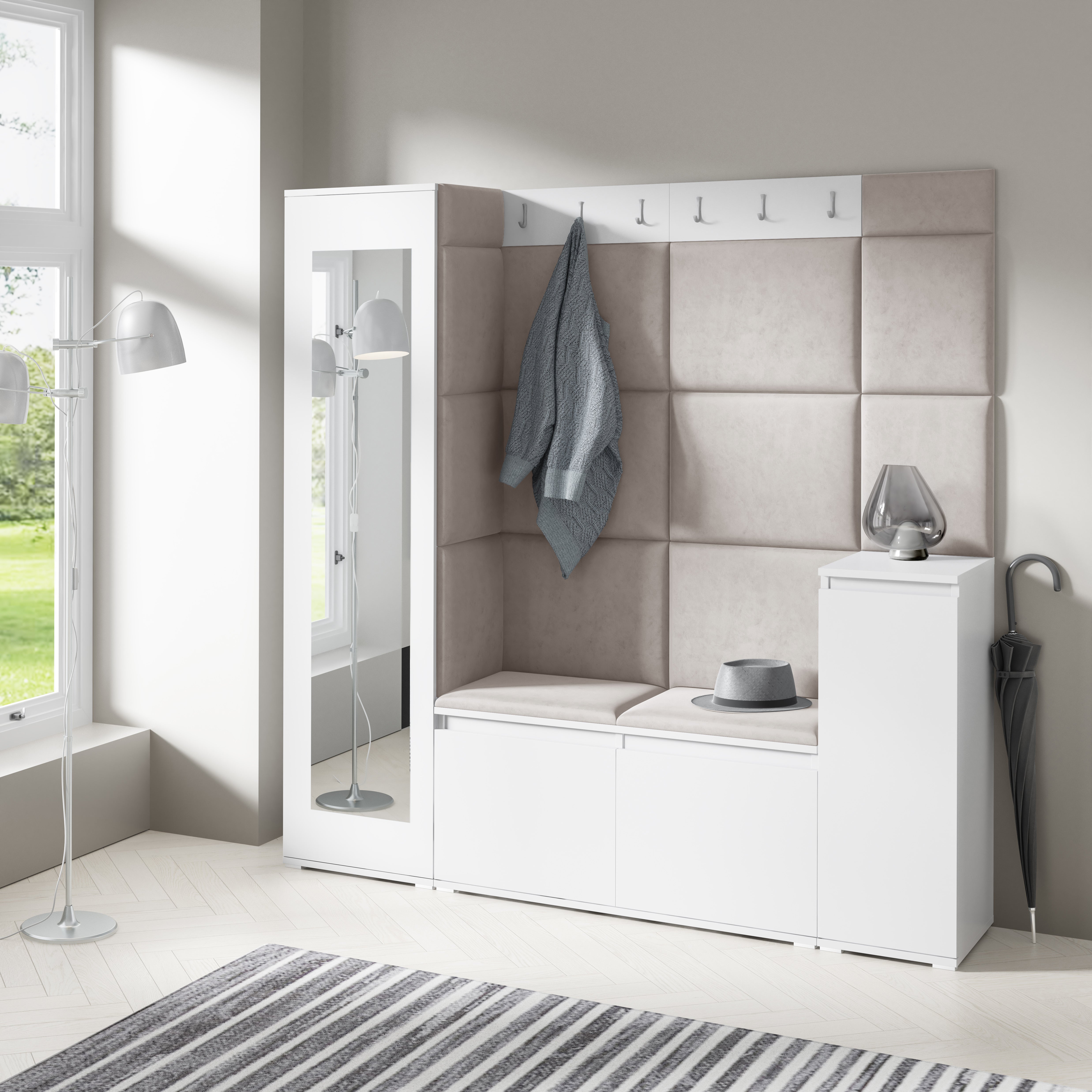 PK Emi 28 Hallway Wardrobe White - Upholstered Panels in Various Colours