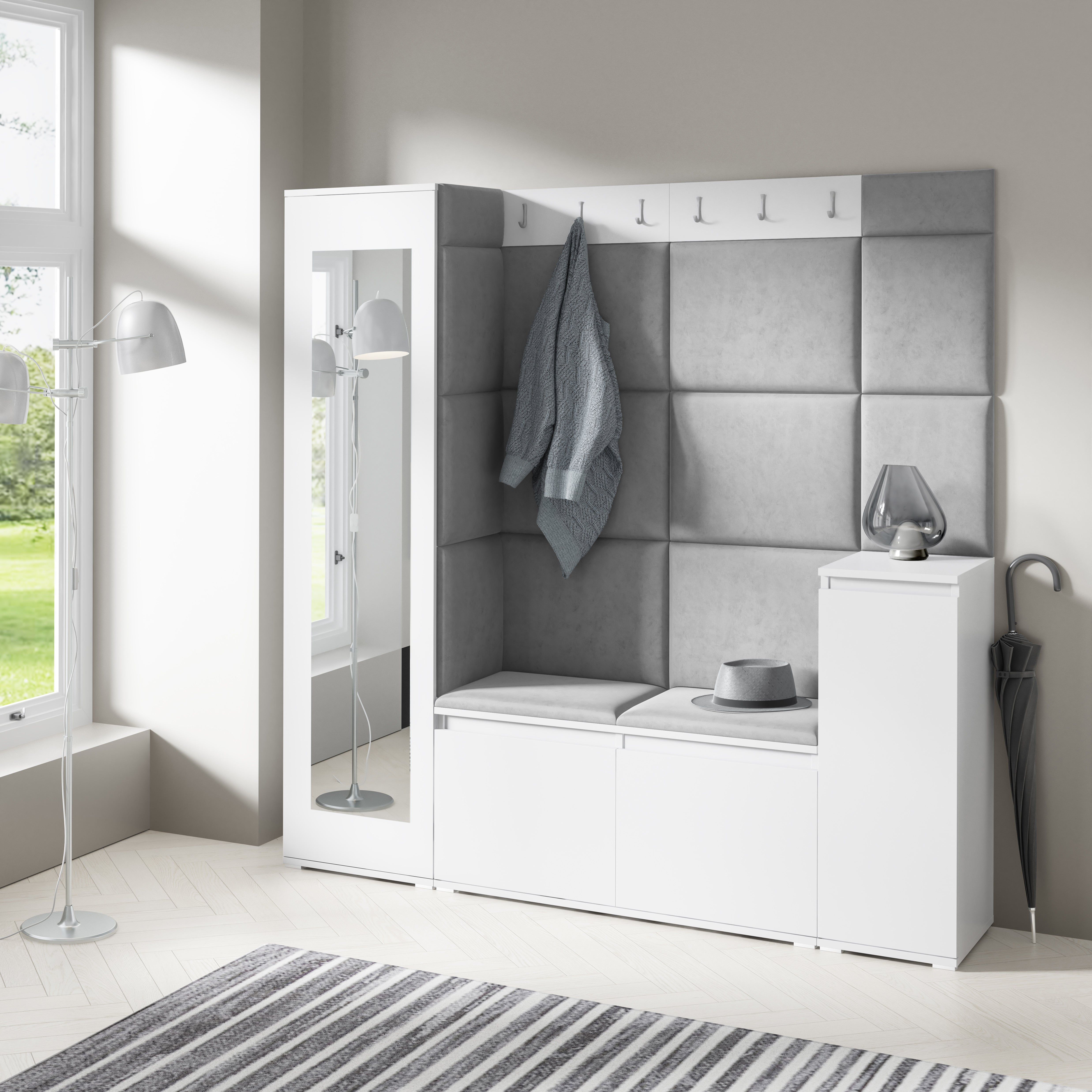 PK Emi 28 Hallway Wardrobe White - Upholstered Panels in Various Colours