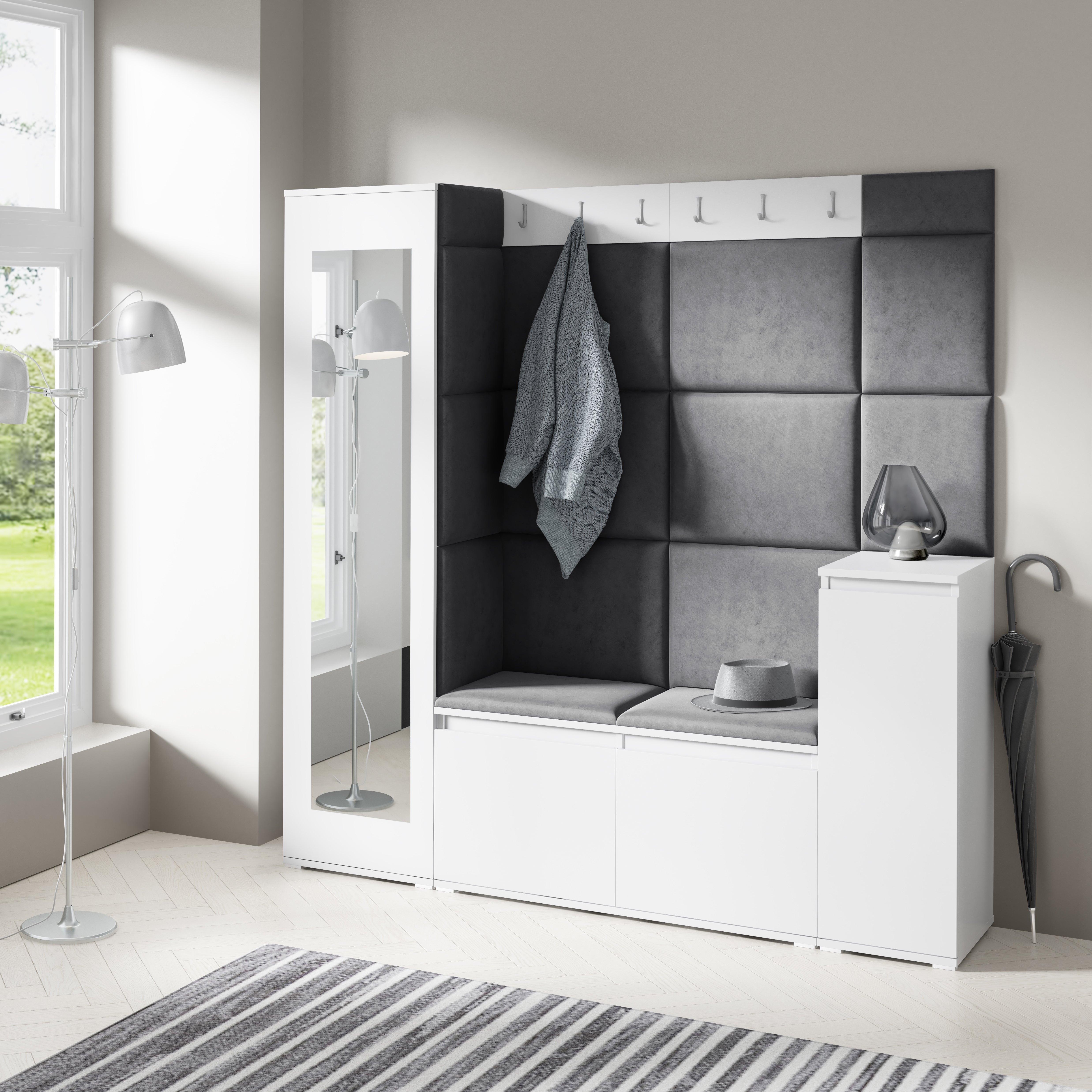 PK Emi 28 Hallway Wardrobe White - Upholstered Panels in Various Colours