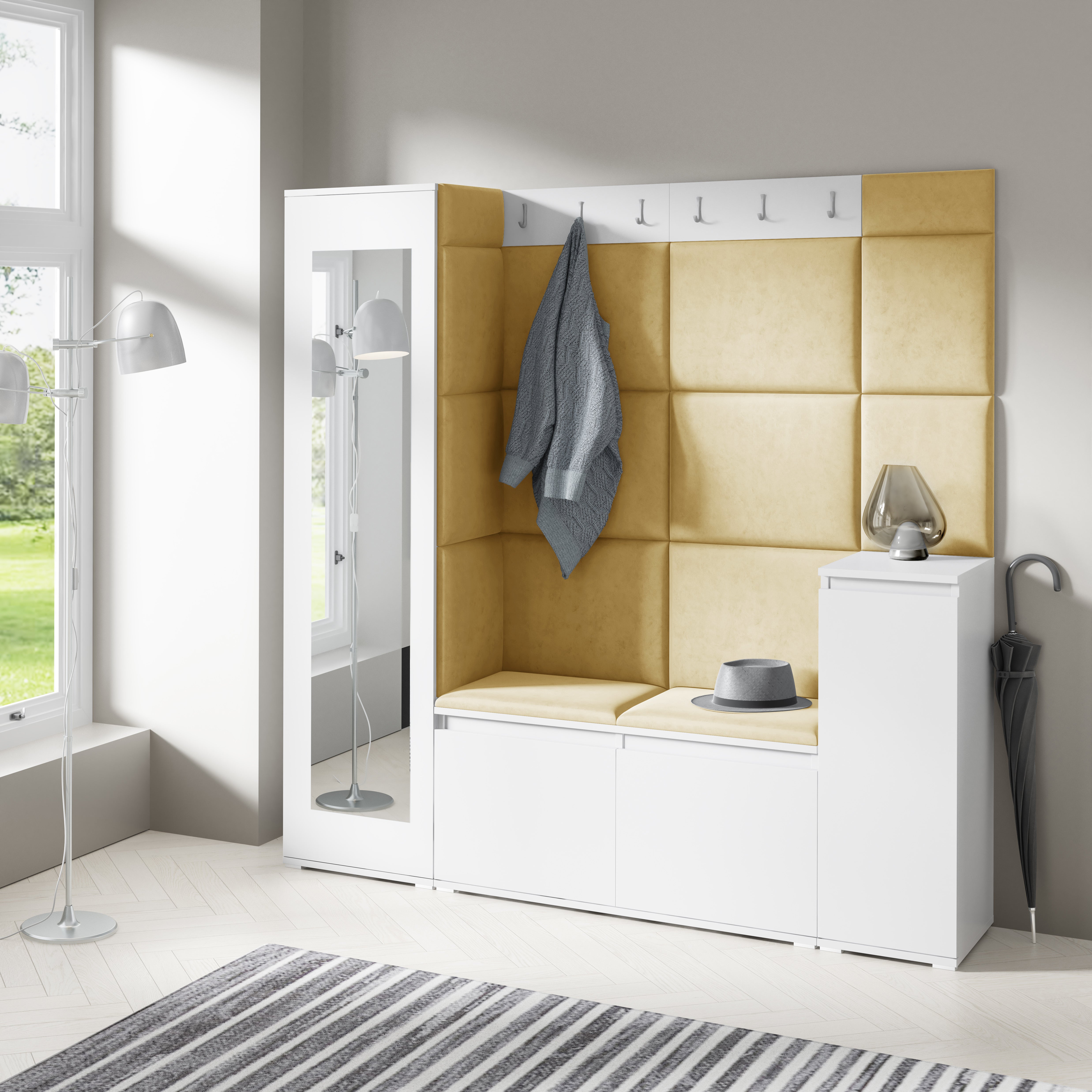 PK Emi 28 Hallway Wardrobe White - Upholstered Panels in Various Colours