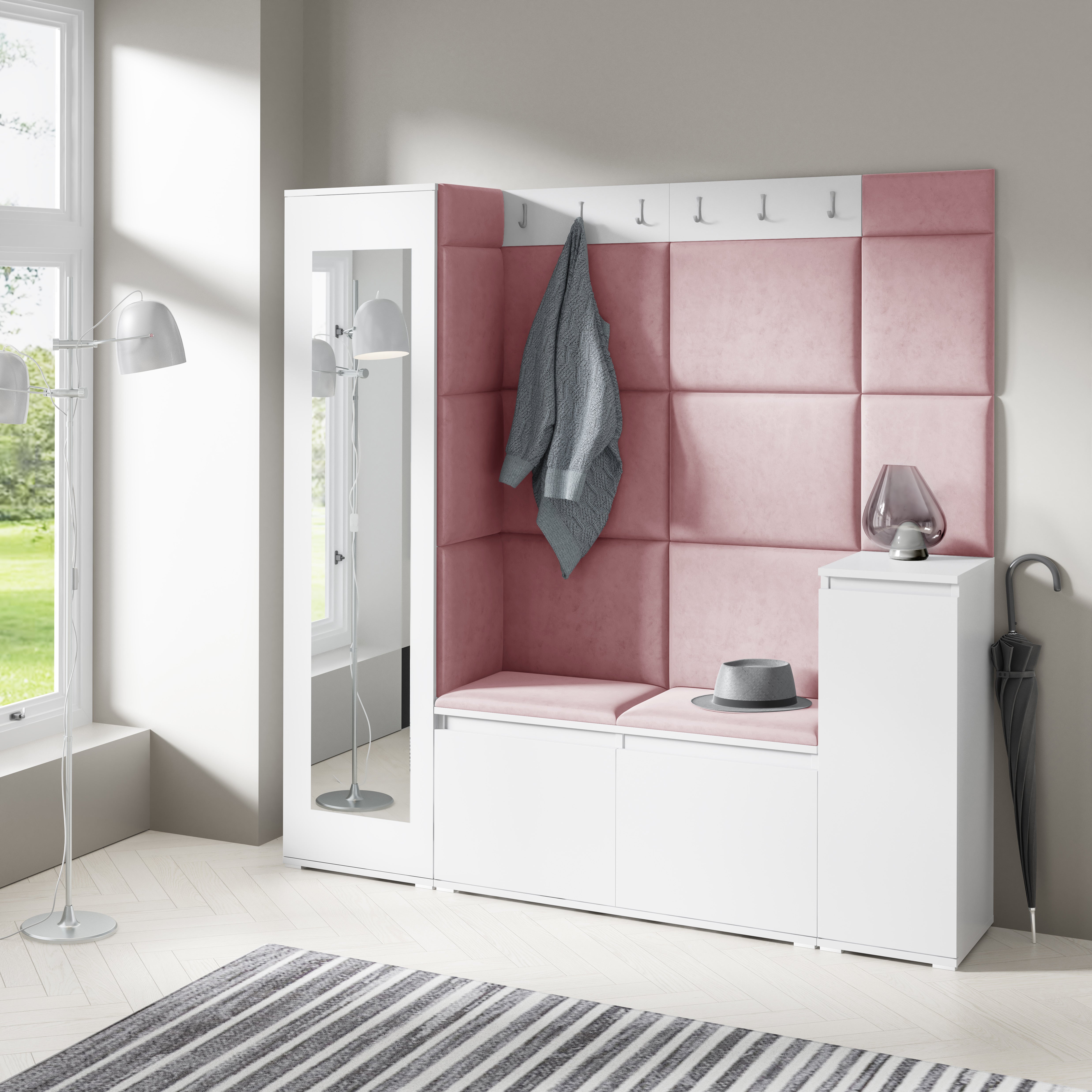 PK Emi 28 Hallway Wardrobe White - Upholstered Panels in Various Colours