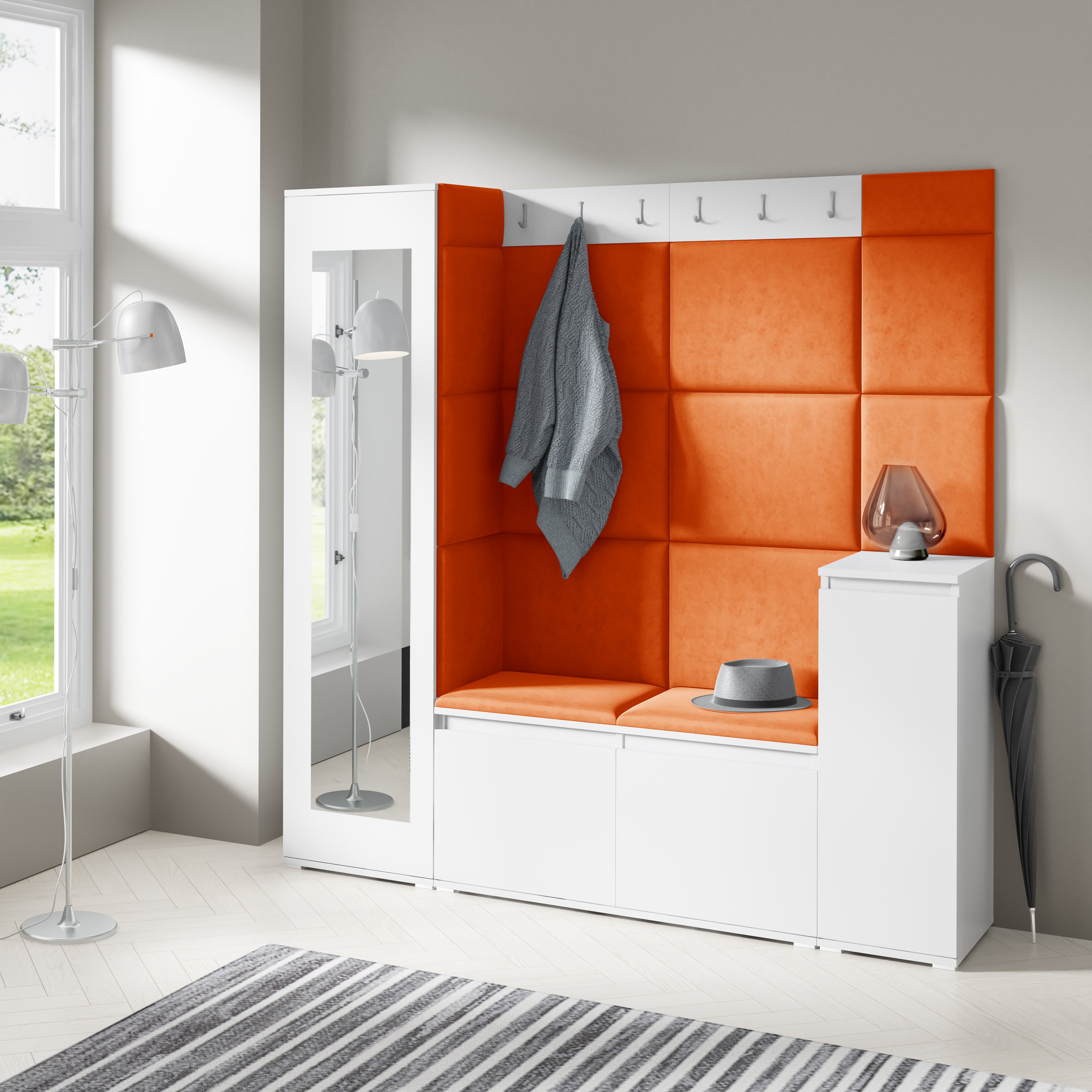 PK Emi 28 Hallway Wardrobe White - Upholstered Panels in Various Colours