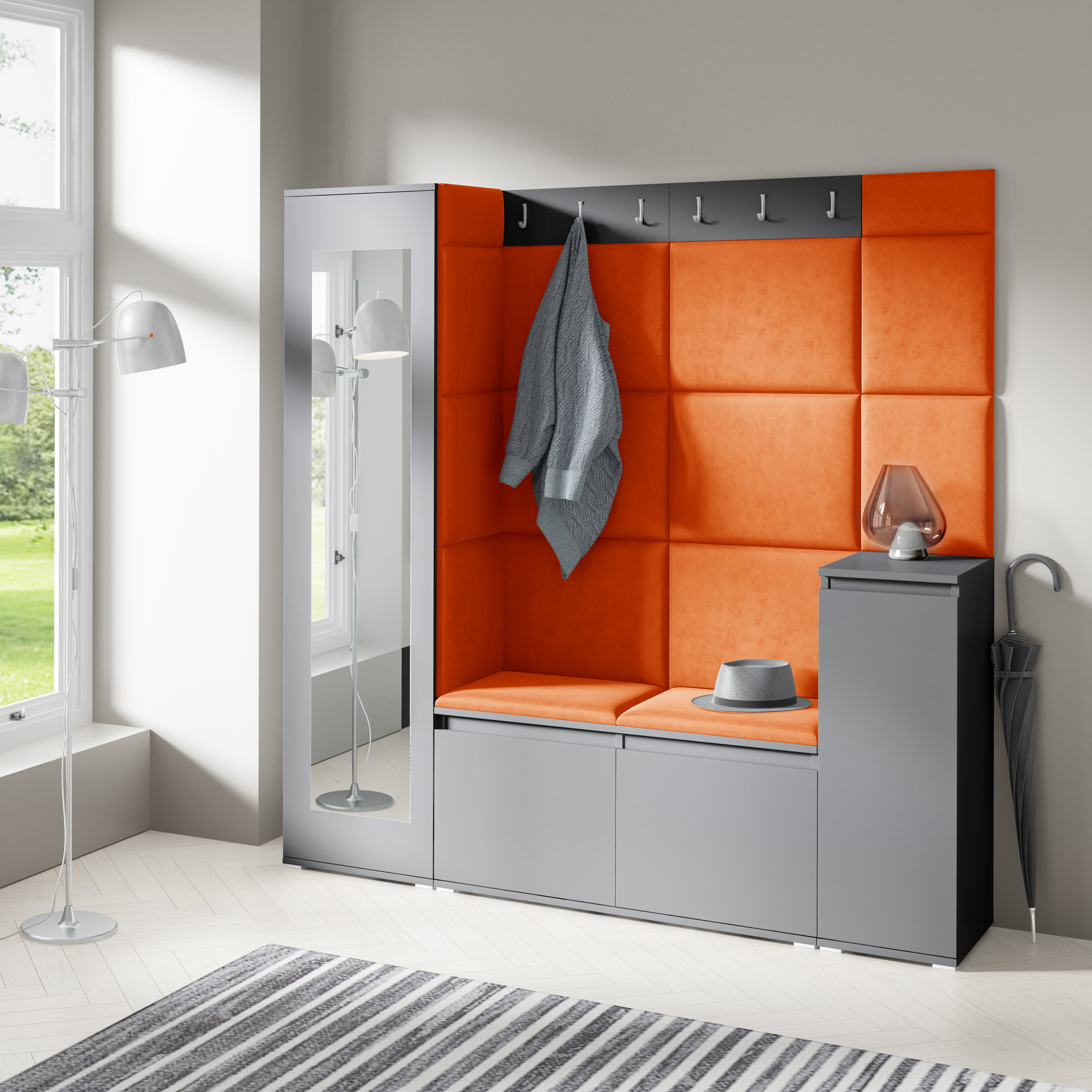 PK Emi 28 Hallway Wardrobe Graphite - Upholstered Panels in Various Colours