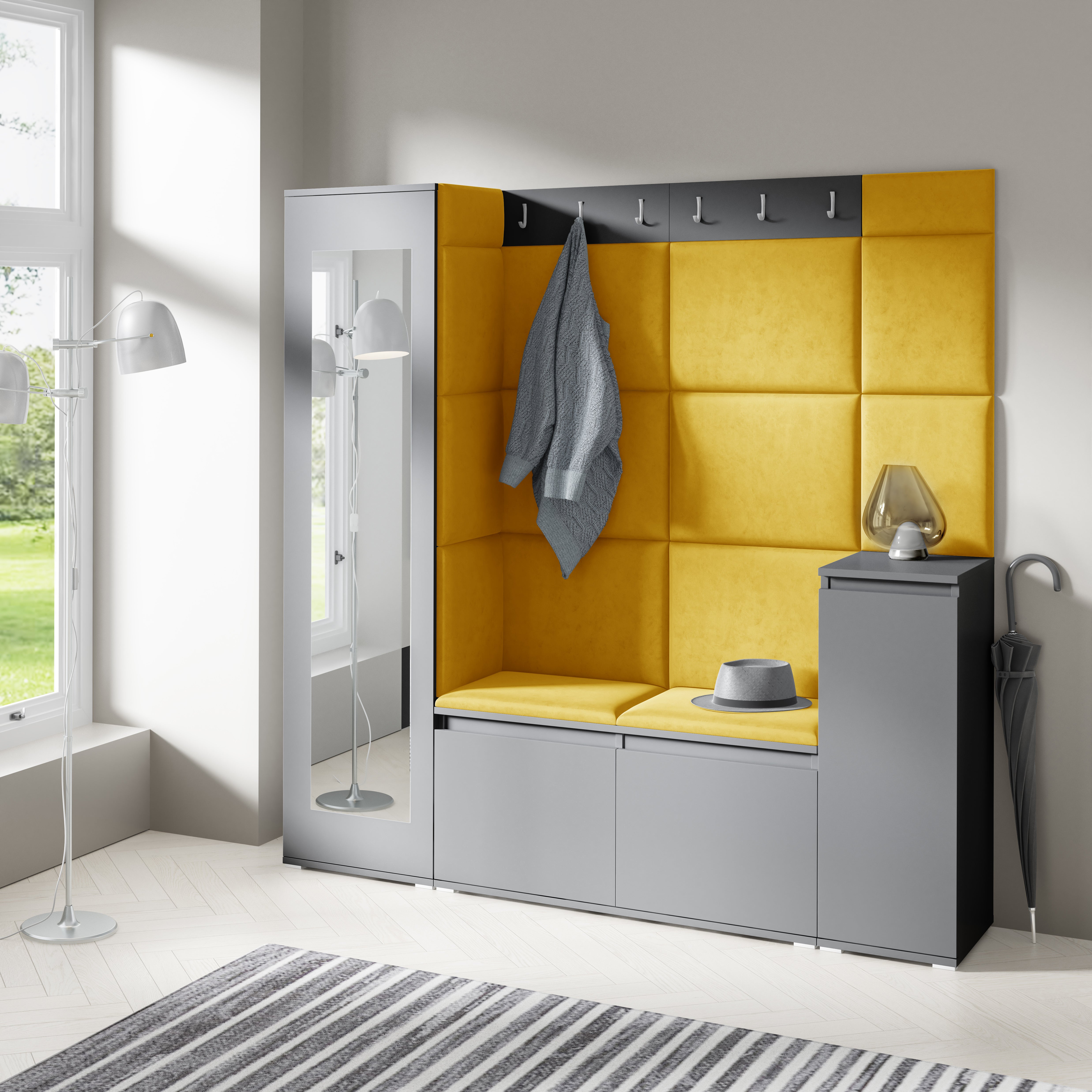 PK Emi 28 Hallway Wardrobe Graphite - Upholstered Panels in Various Colours