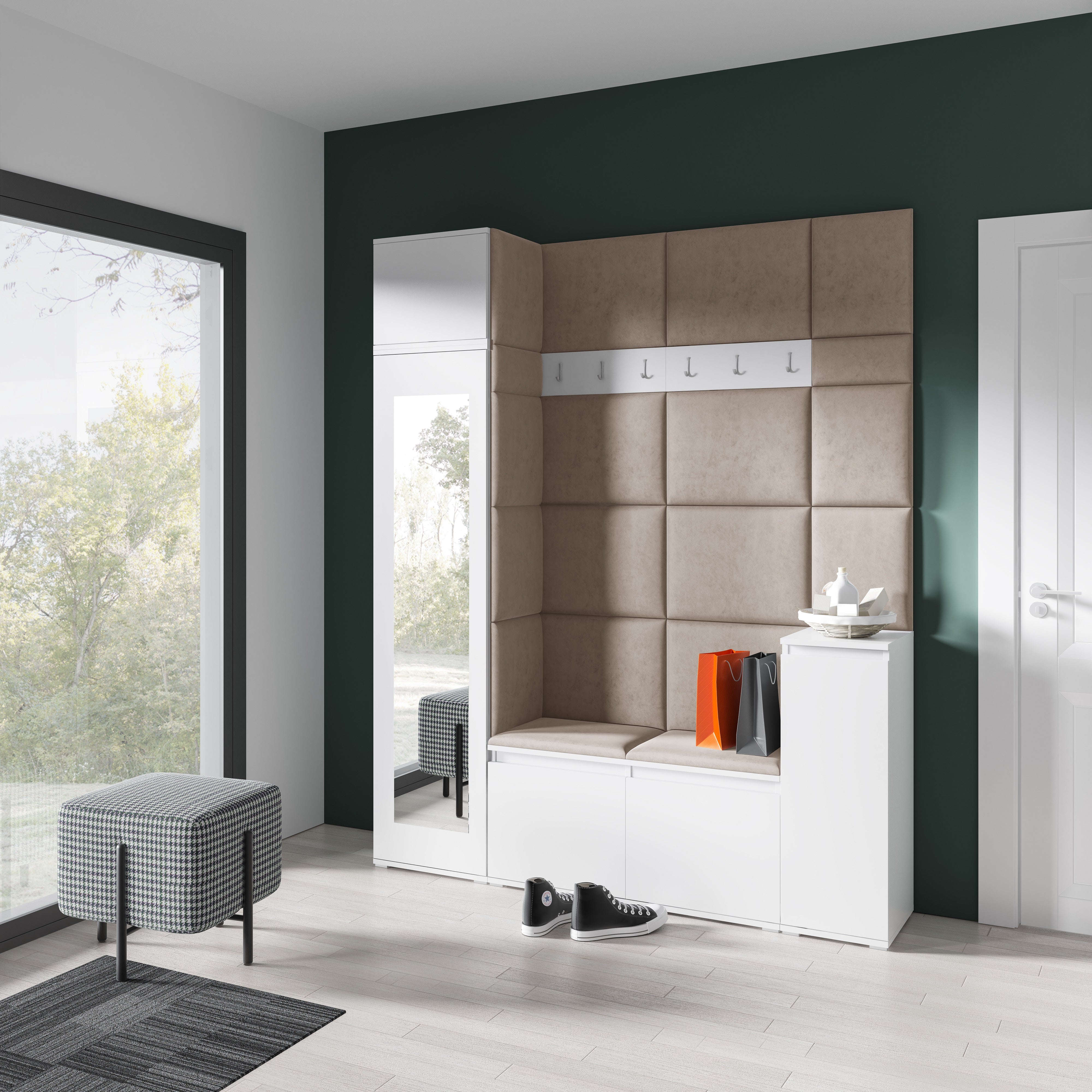 PK Emi 29 Hallway Wardrobe White - Upholstered Panels in Various Colours