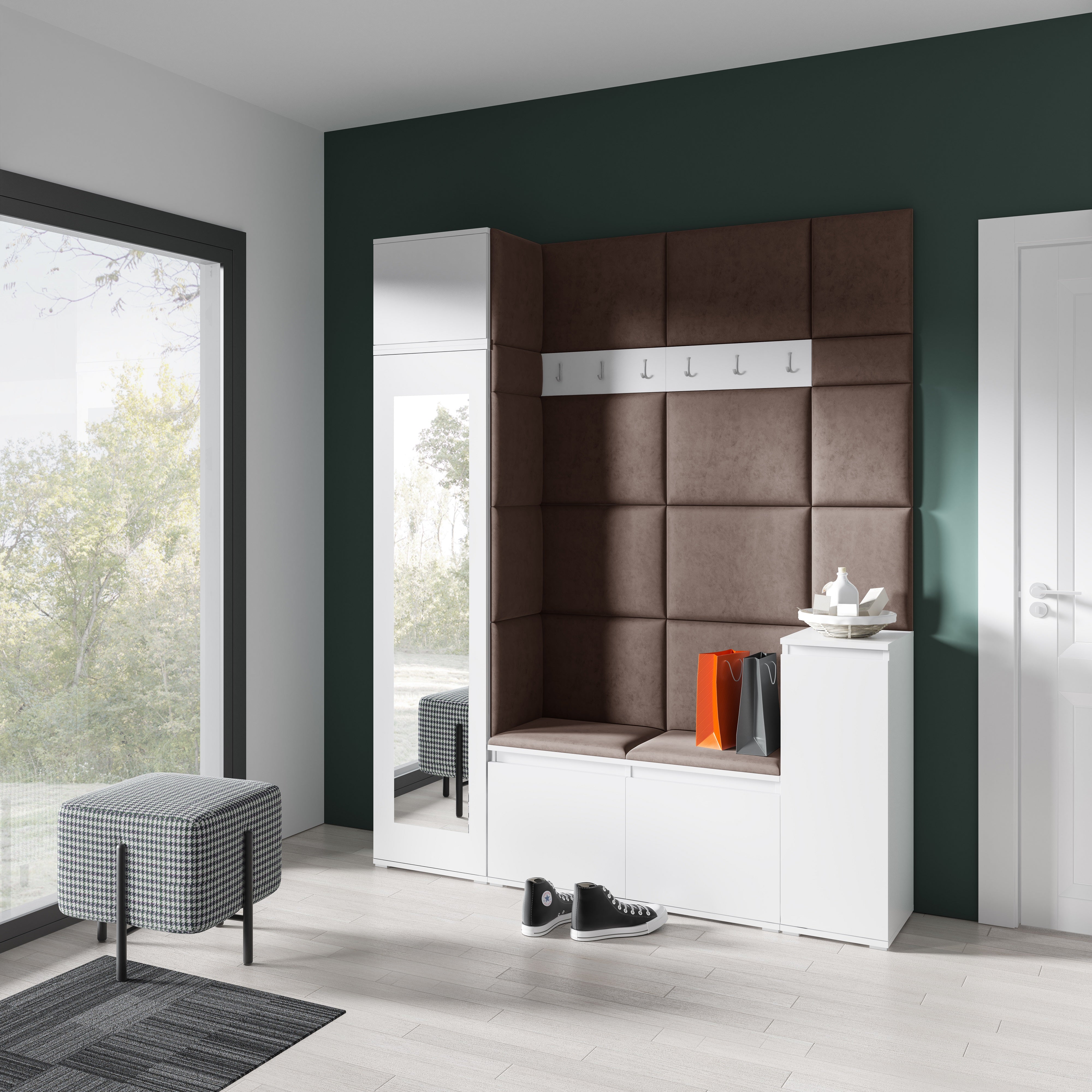 PK Emi 29 Hallway Wardrobe White - Upholstered Panels in Various Colours