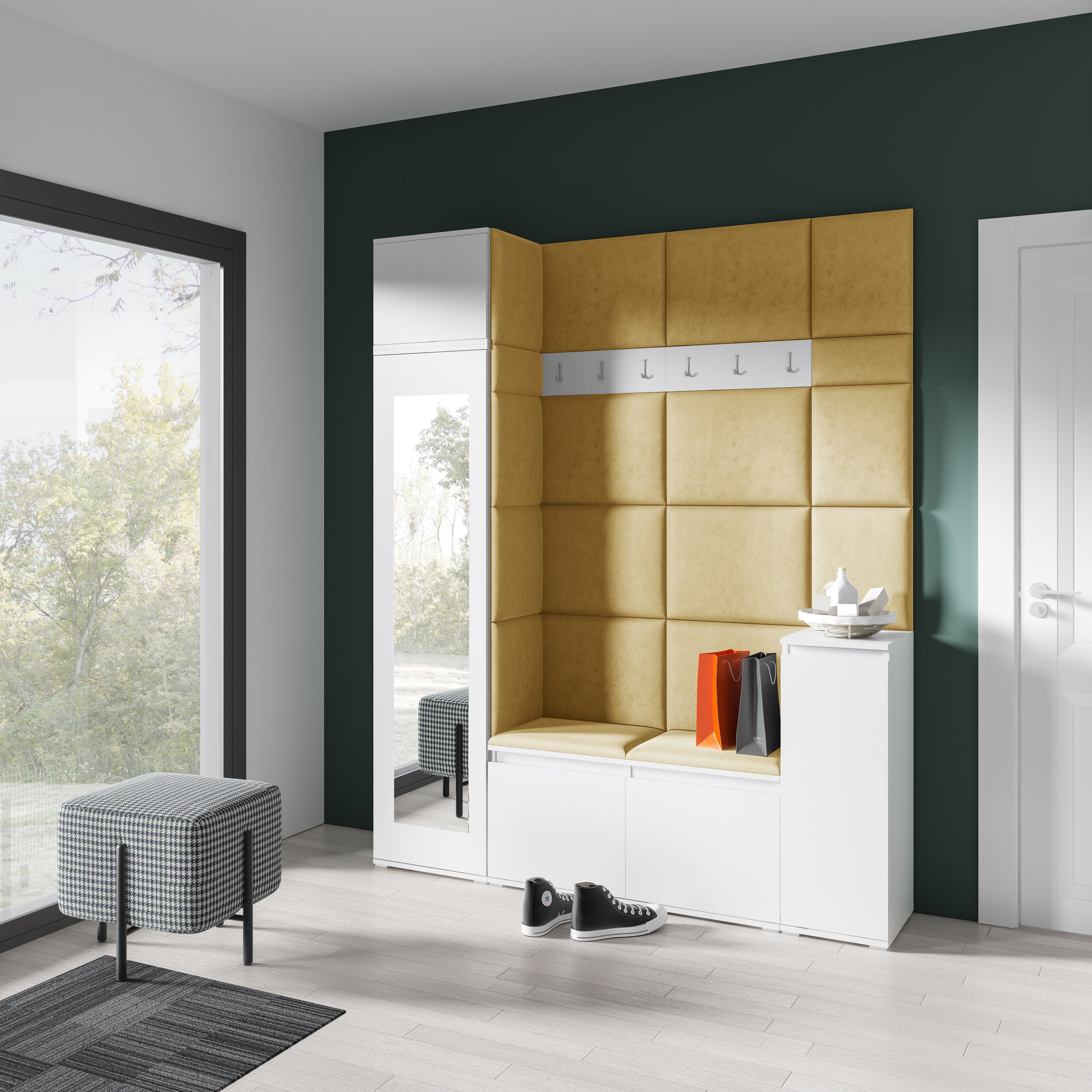 PK Emi 29 Hallway Wardrobe White - Upholstered Panels in Various Colours