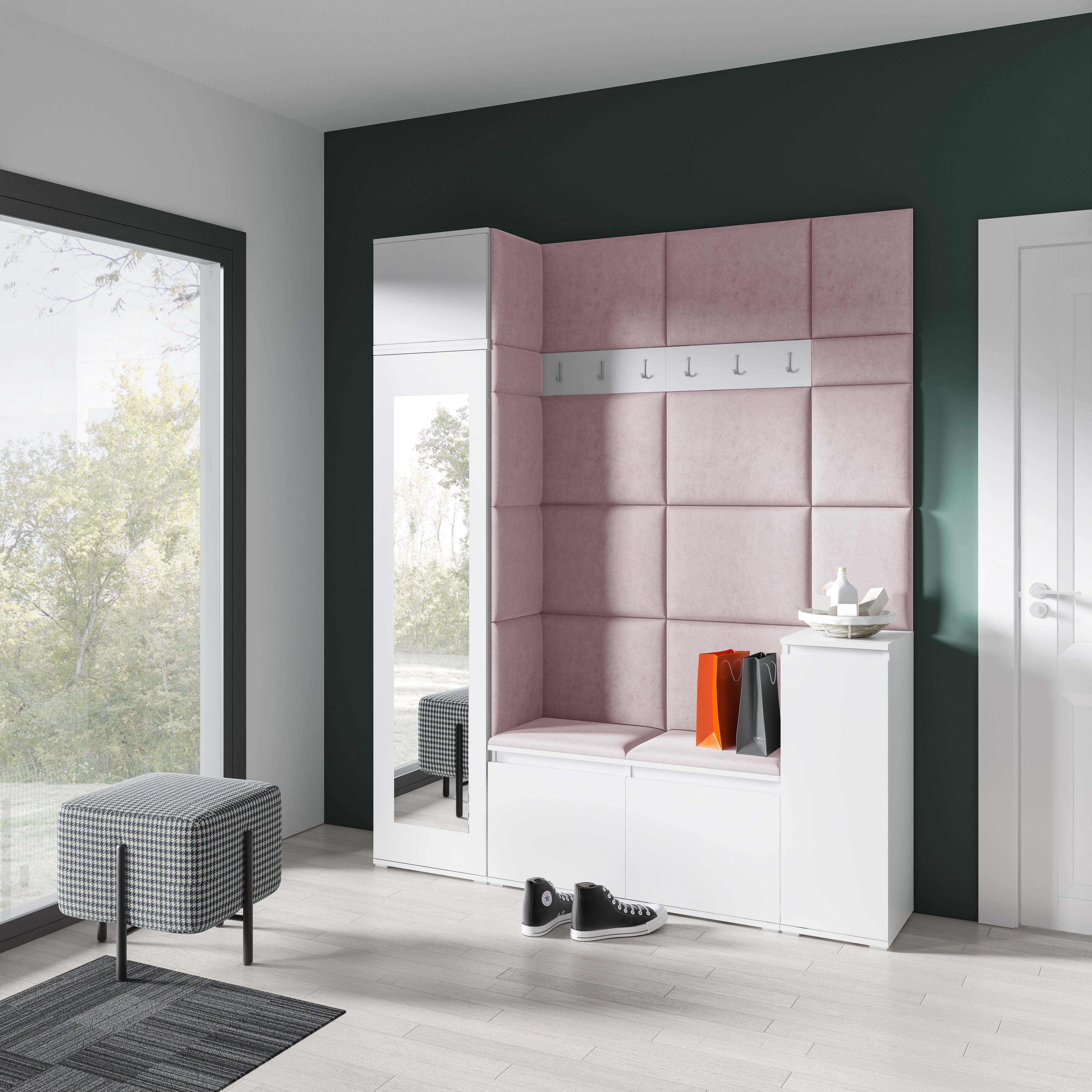 PK Emi 29 Hallway Wardrobe White - Upholstered Panels in Various Colours