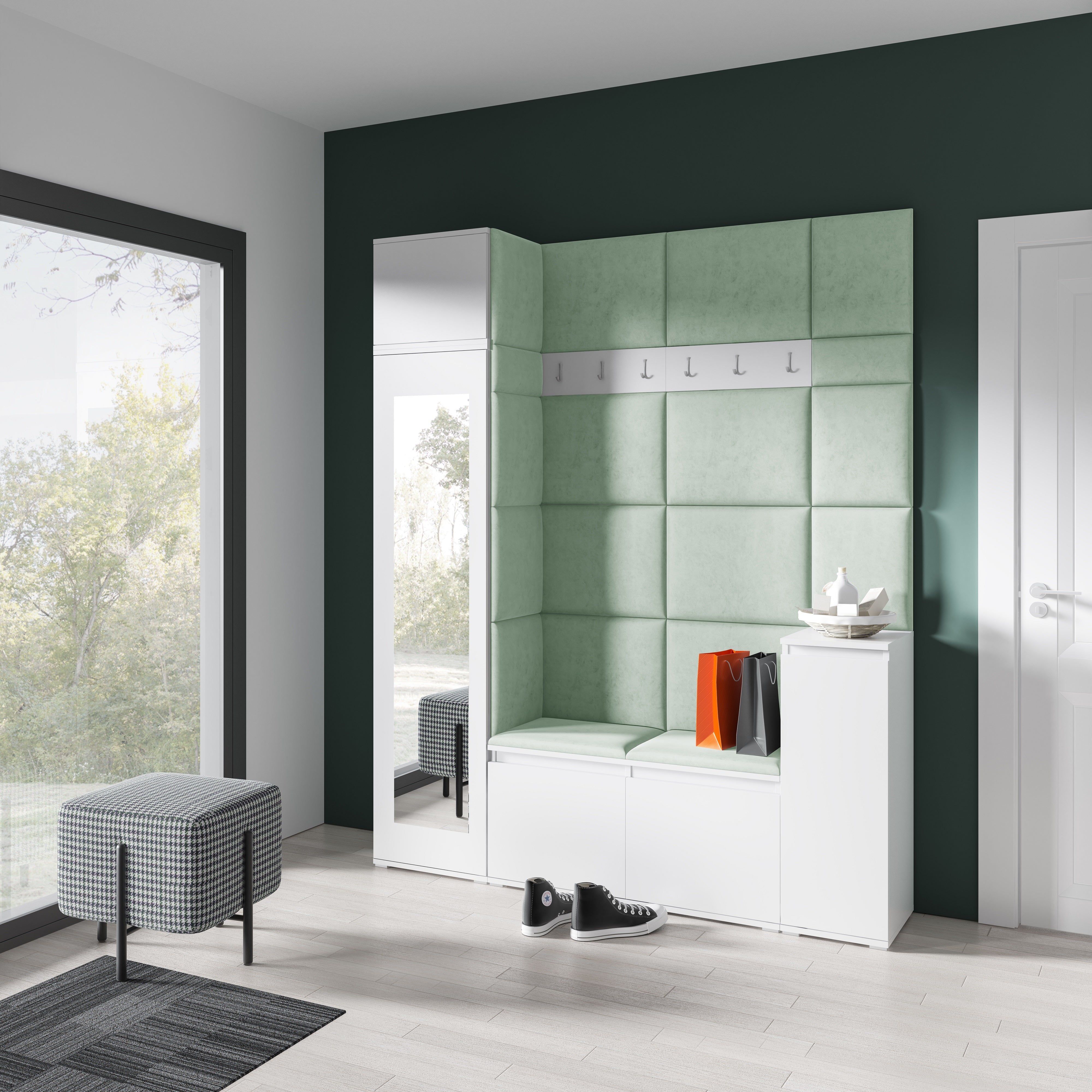 PK Emi 29 Hallway Wardrobe White - Upholstered Panels in Various Colours