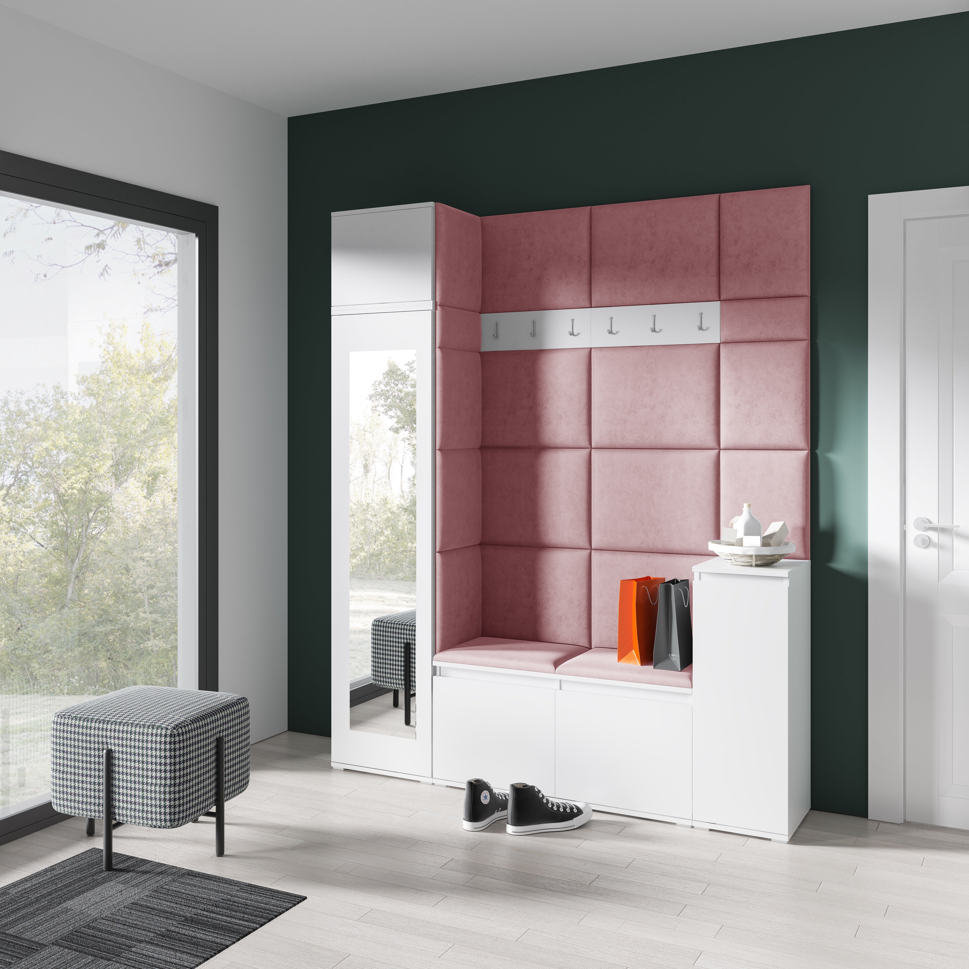 PK Emi 29 Hallway Wardrobe White - Upholstered Panels in Various Colours