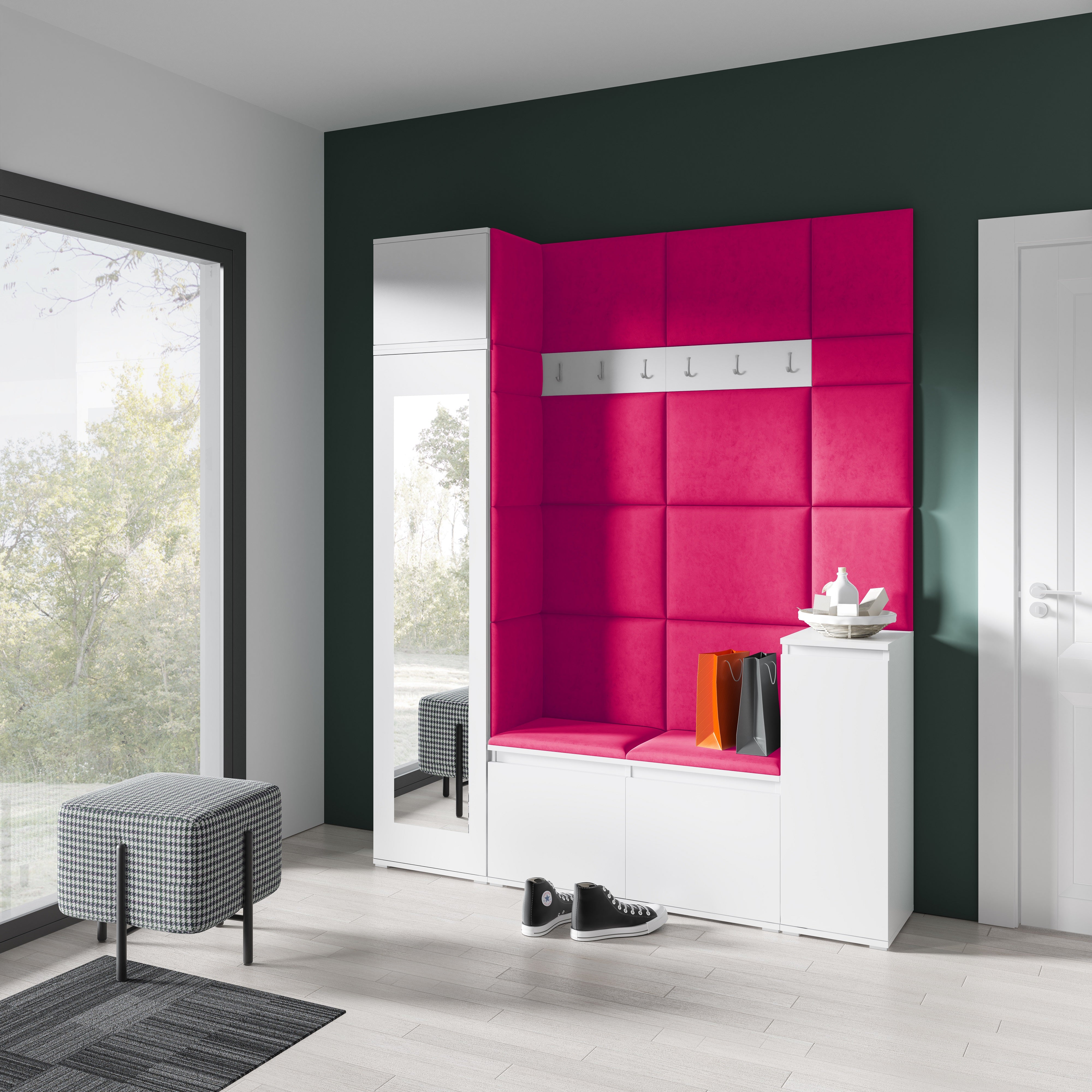 PK Emi 29 Hallway Wardrobe White - Upholstered Panels in Various Colours