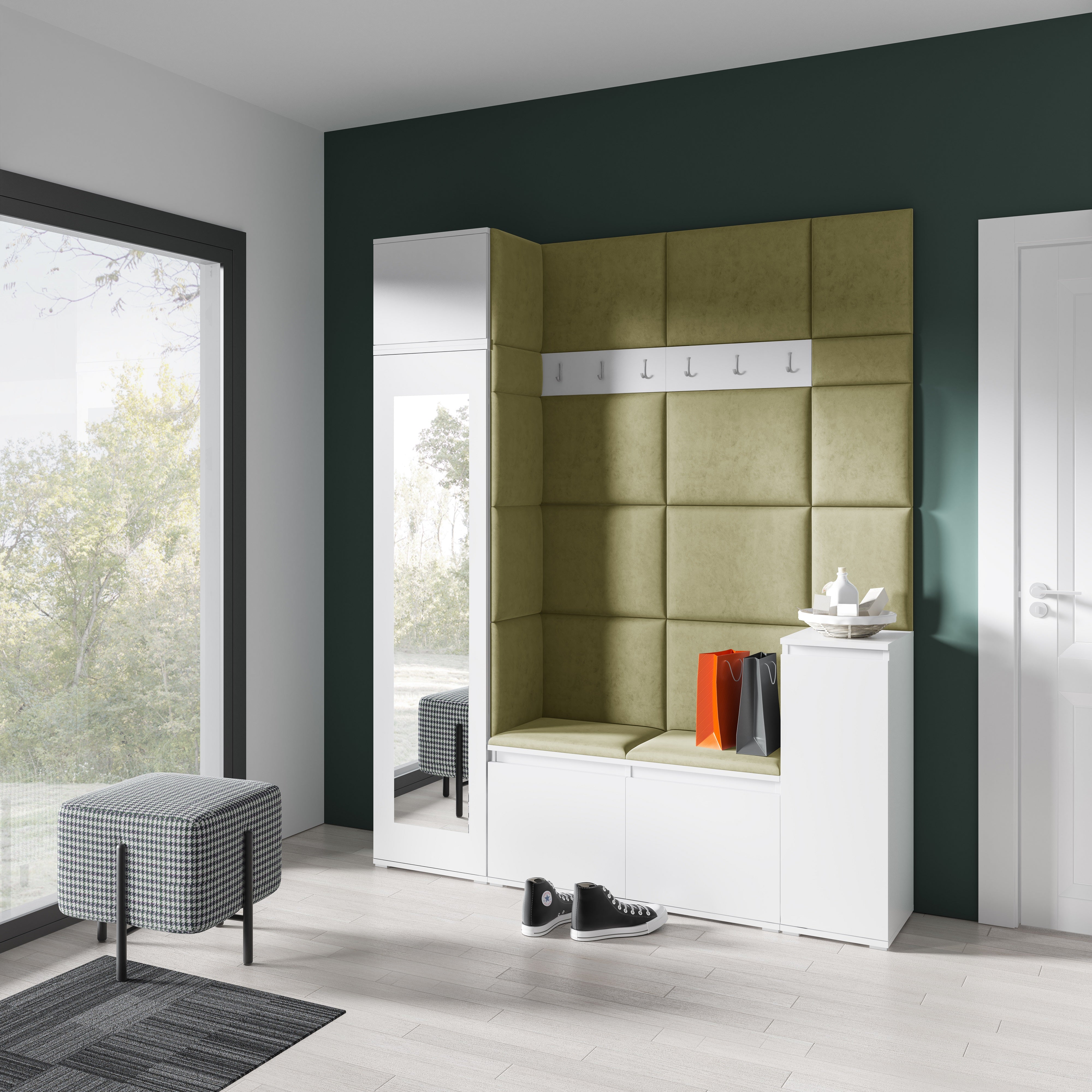 PK Emi 29 Hallway Wardrobe White - Upholstered Panels in Various Colours