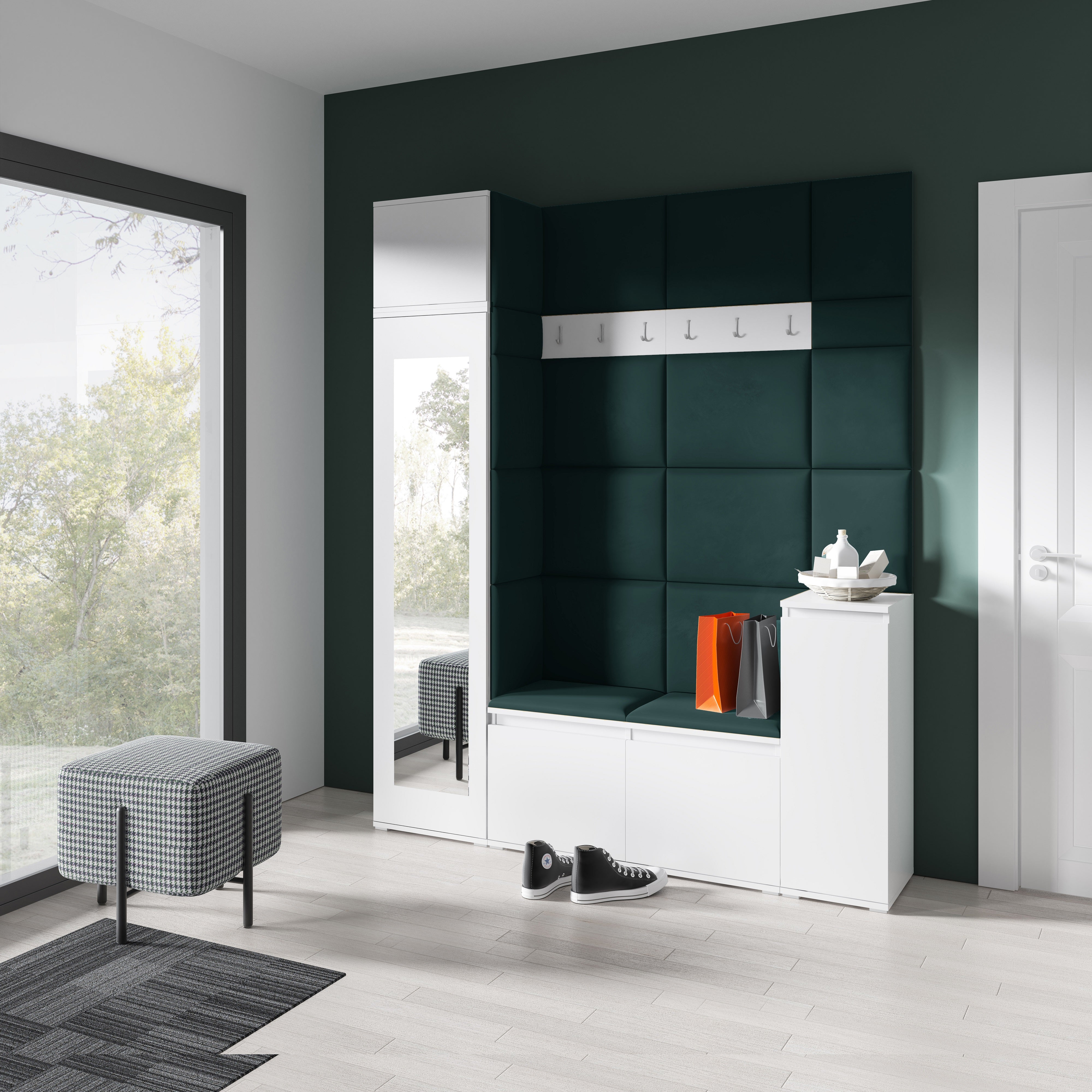 PK Emi 29 Hallway Wardrobe White - Upholstered Panels in Various Colours