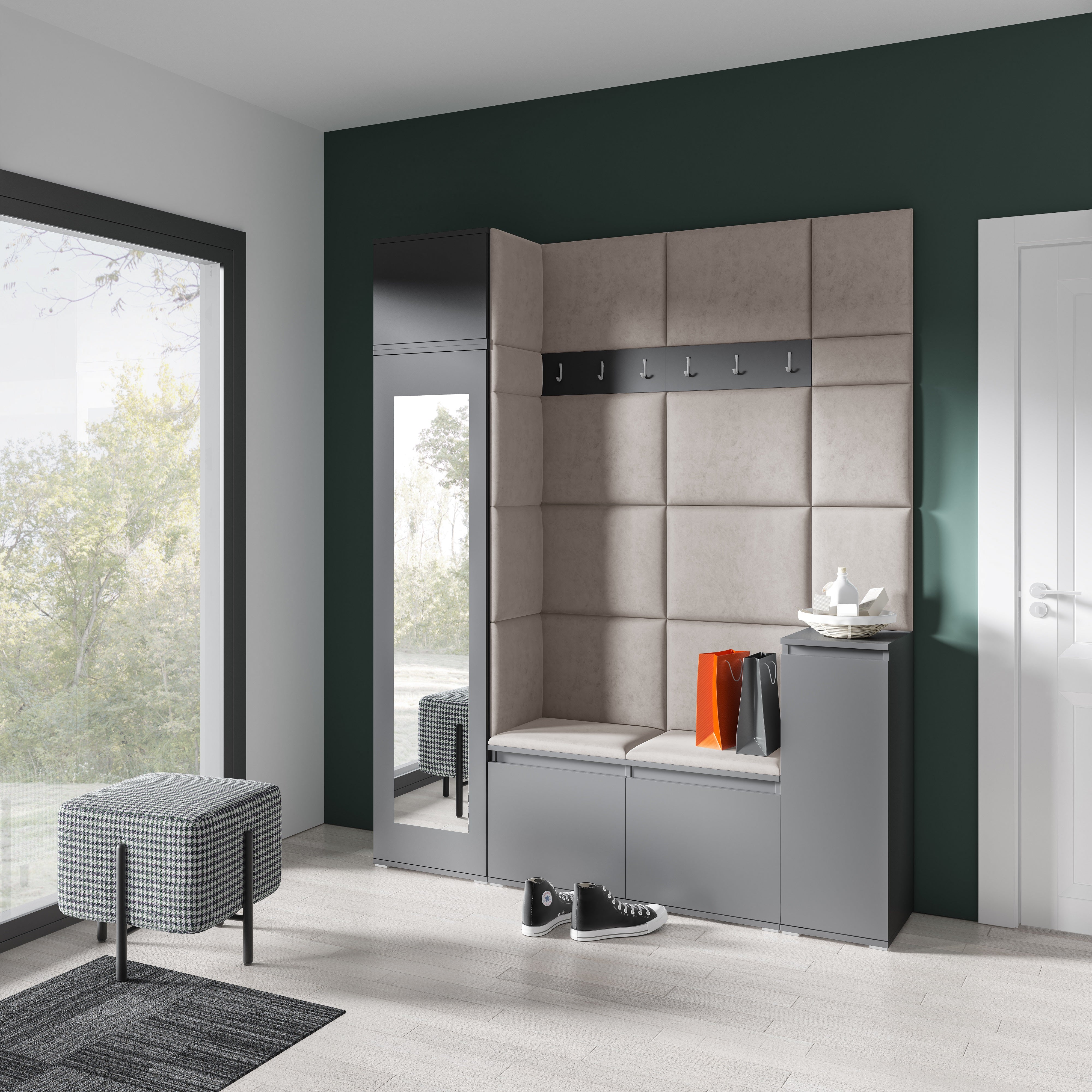 PK Emi 29 Hallway Wardrobe Graphite - Upholstered Panels in Various Colours