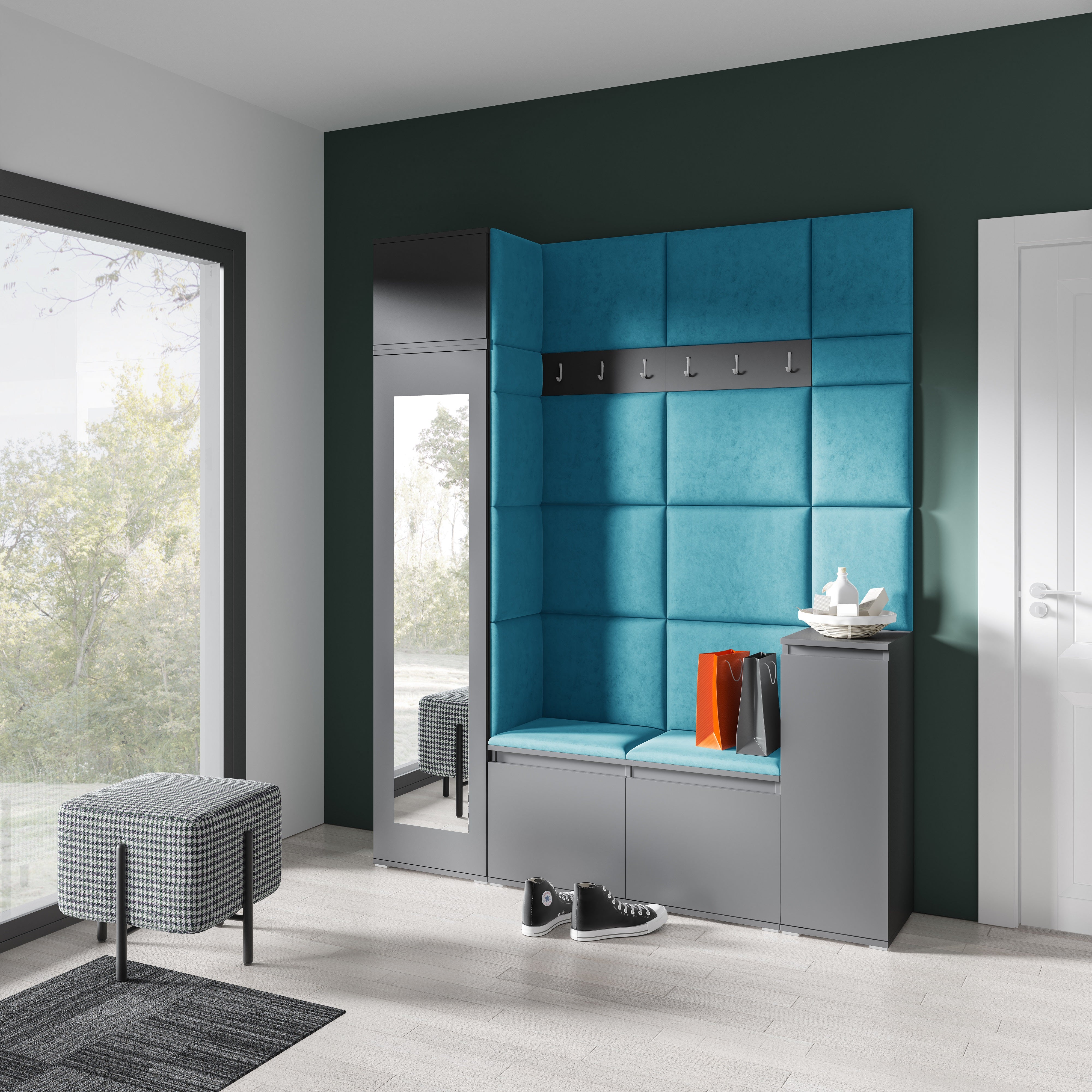 PK Emi 29 Hallway Wardrobe Graphite - Upholstered Panels in Various Colours