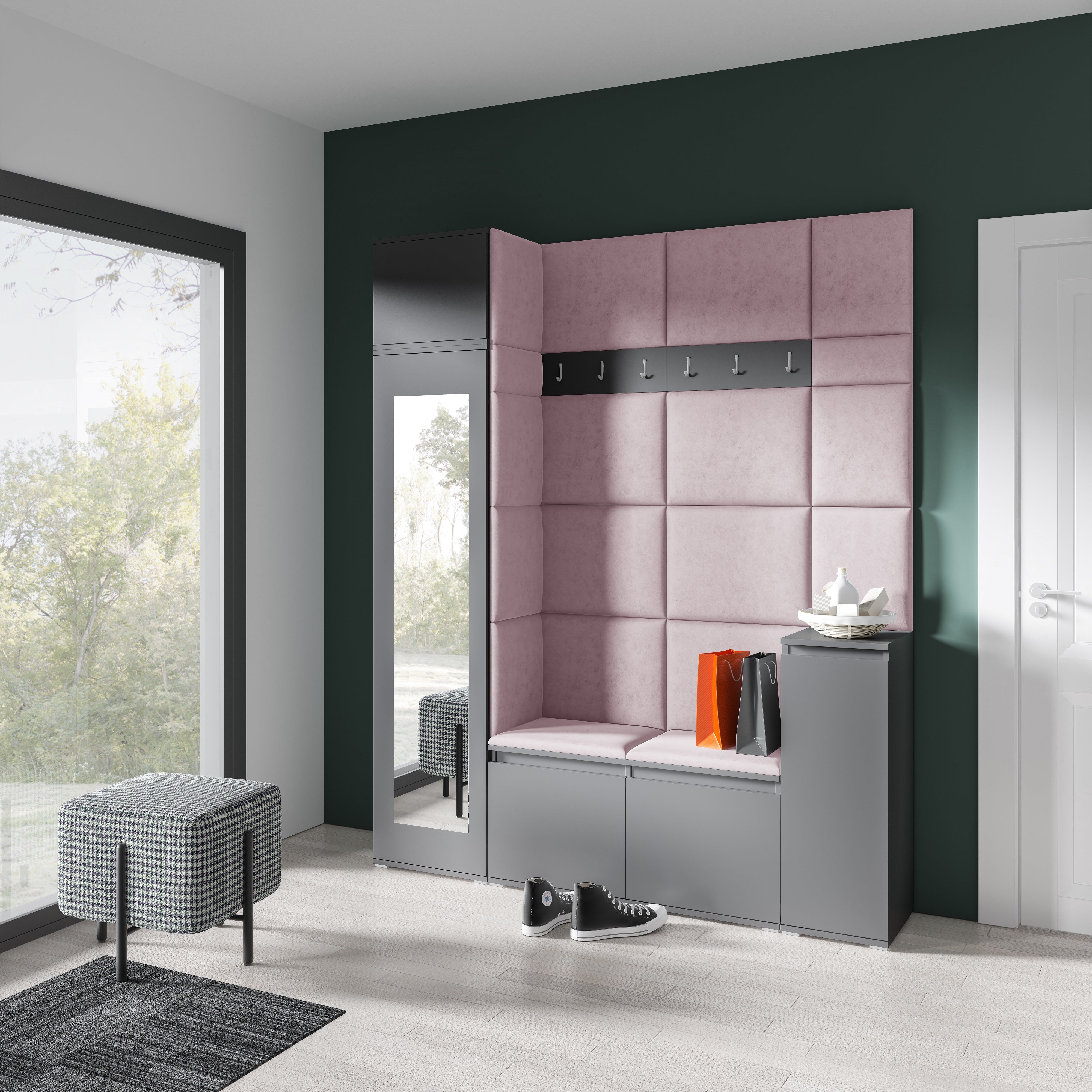 PK Emi 29 Hallway Wardrobe Graphite - Upholstered Panels in Various Colours