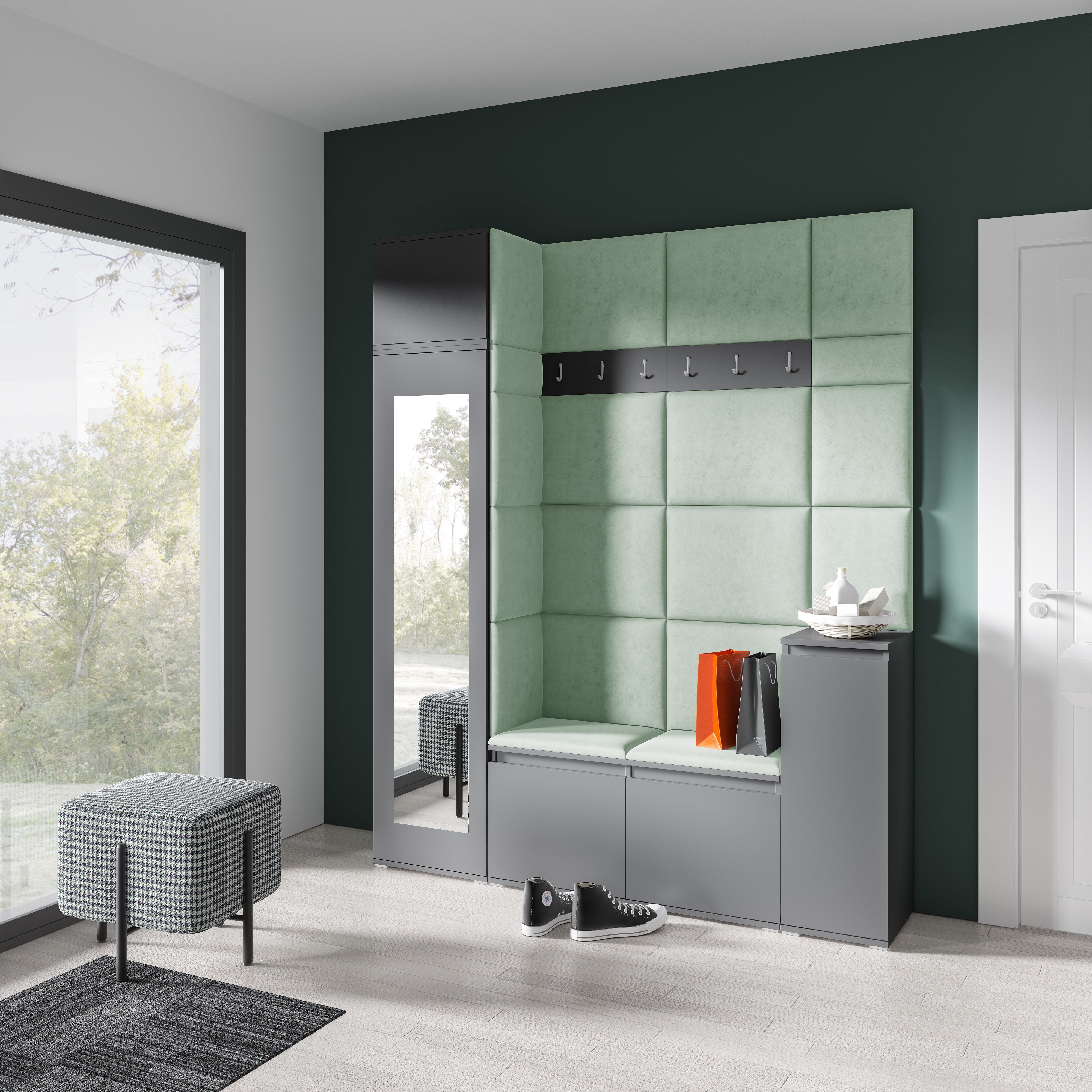 PK Emi 29 Hallway Wardrobe Graphite - Upholstered Panels in Various Colours