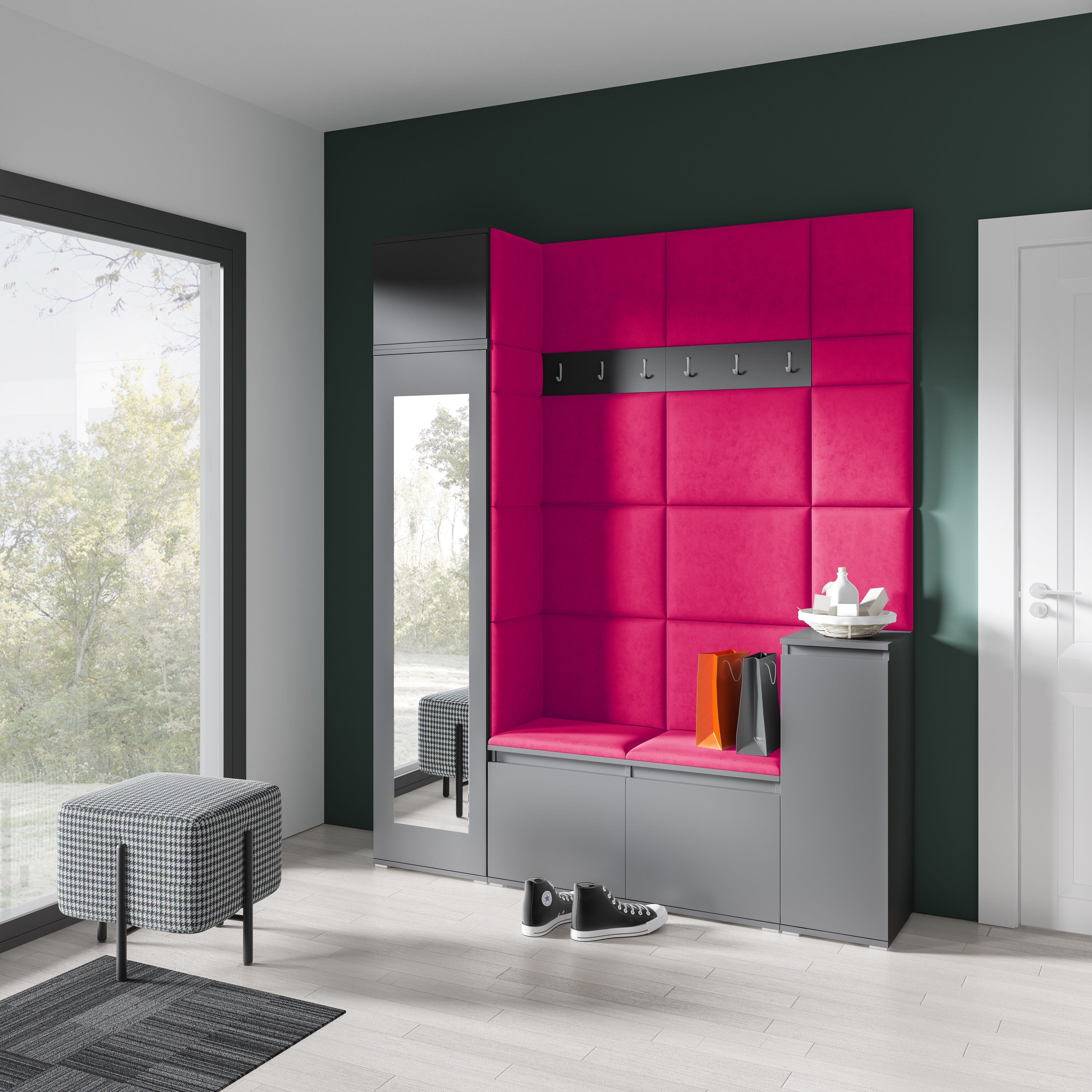 PK Emi 29 Hallway Wardrobe Graphite - Upholstered Panels in Various Colours