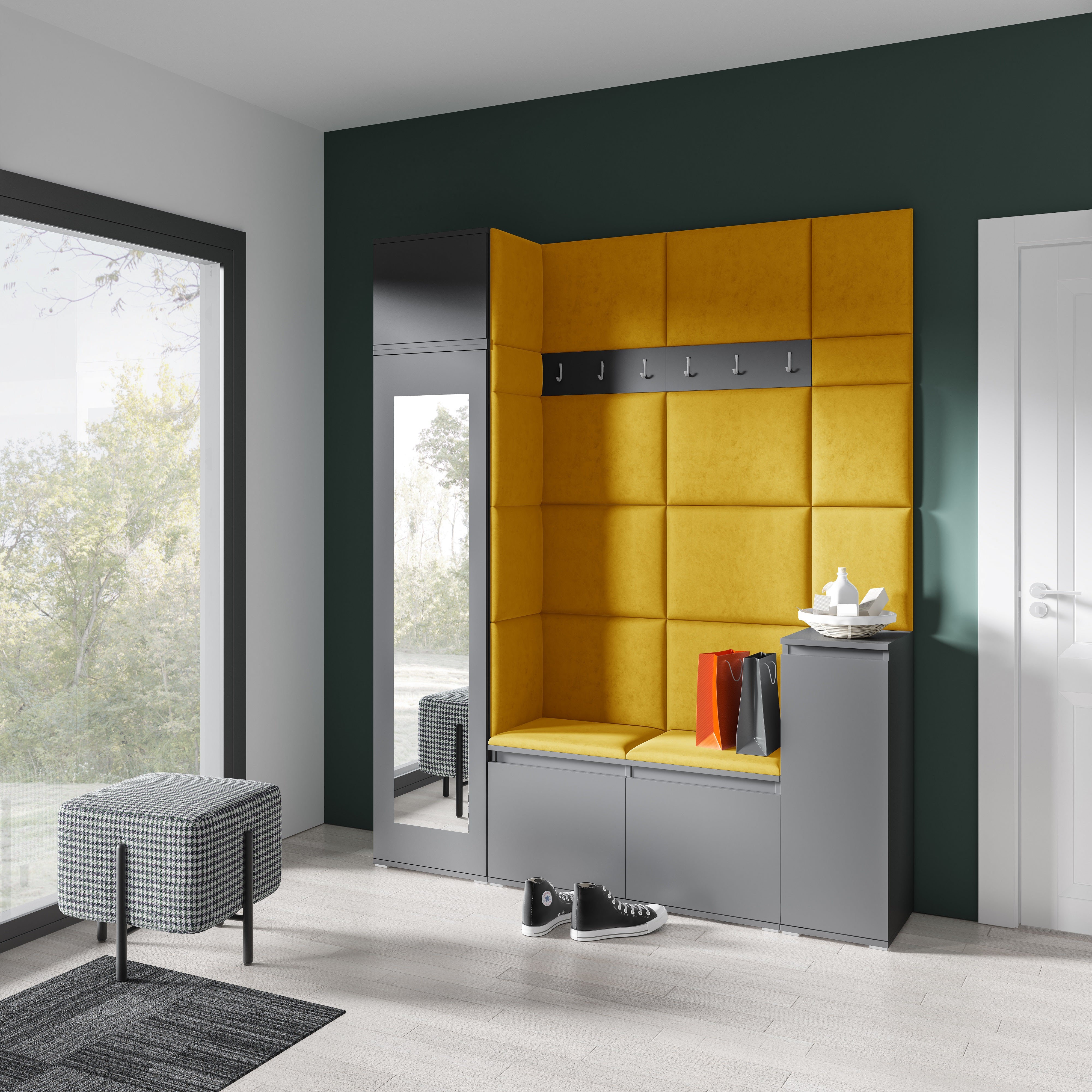 PK Emi 29 Hallway Wardrobe Graphite - Upholstered Panels in Various Colours