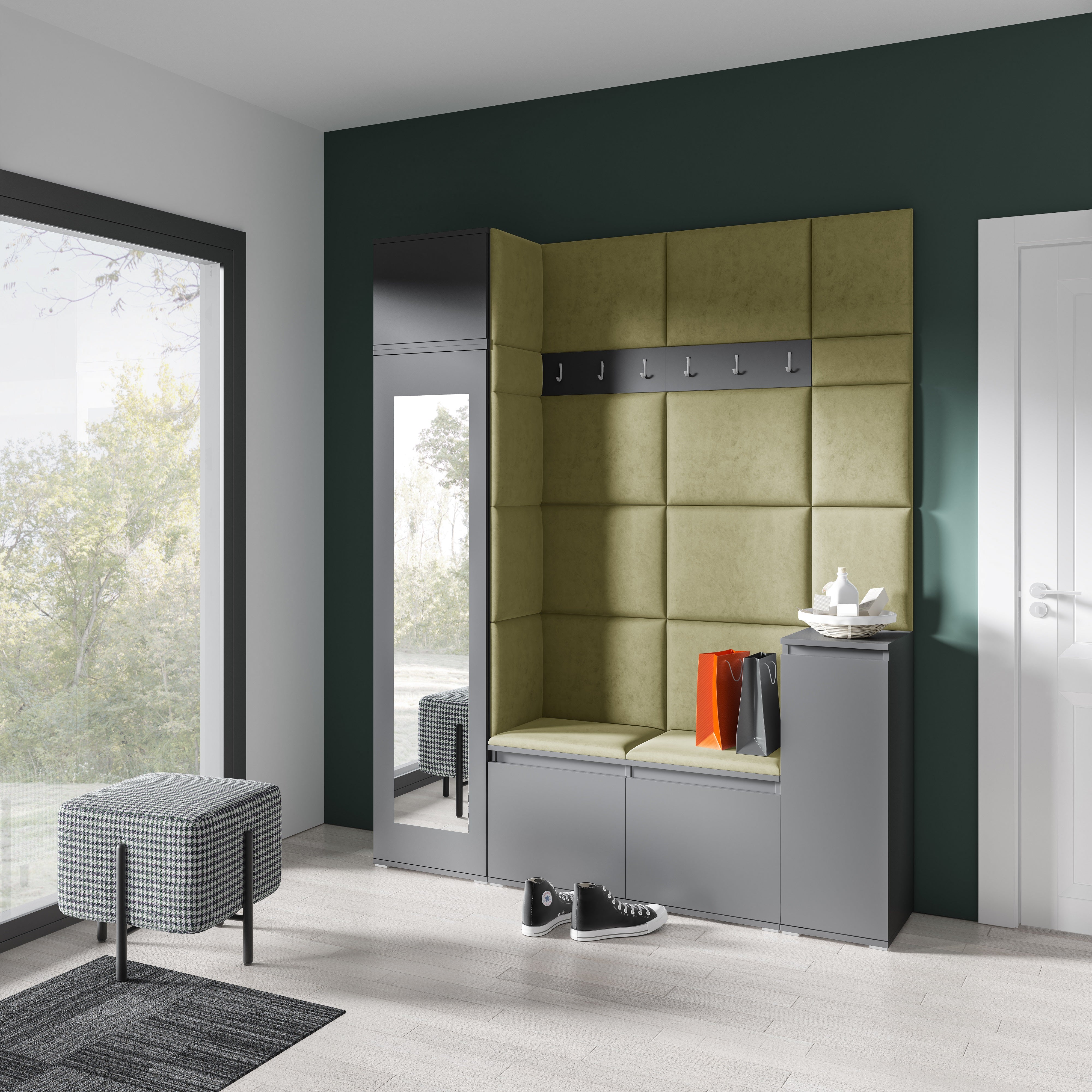 PK Emi 29 Hallway Wardrobe Graphite - Upholstered Panels in Various Colours