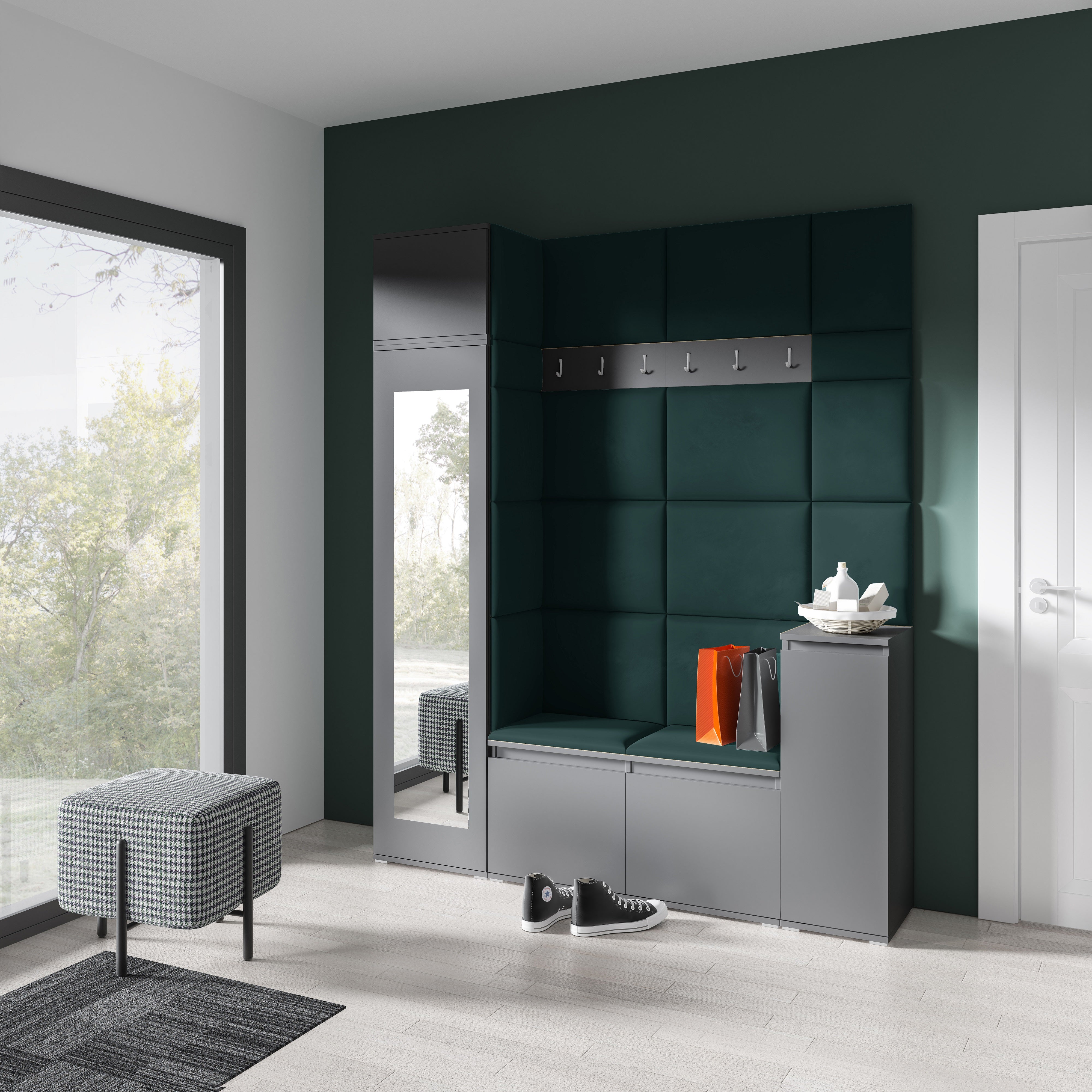 PK Emi 29 Hallway Wardrobe Graphite - Upholstered Panels in Various Colours