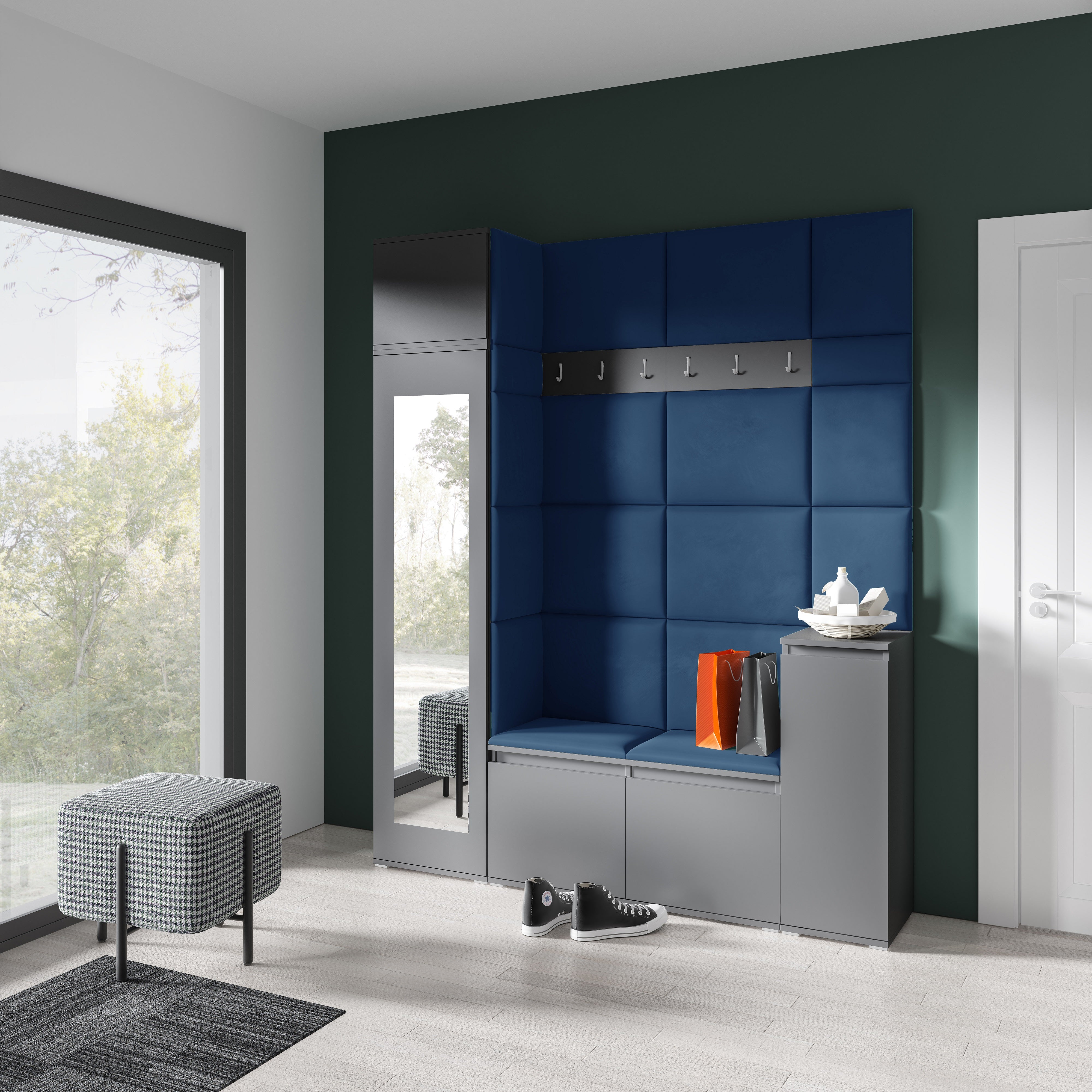 PK Emi 29 Hallway Wardrobe Graphite - Upholstered Panels in Various Colours